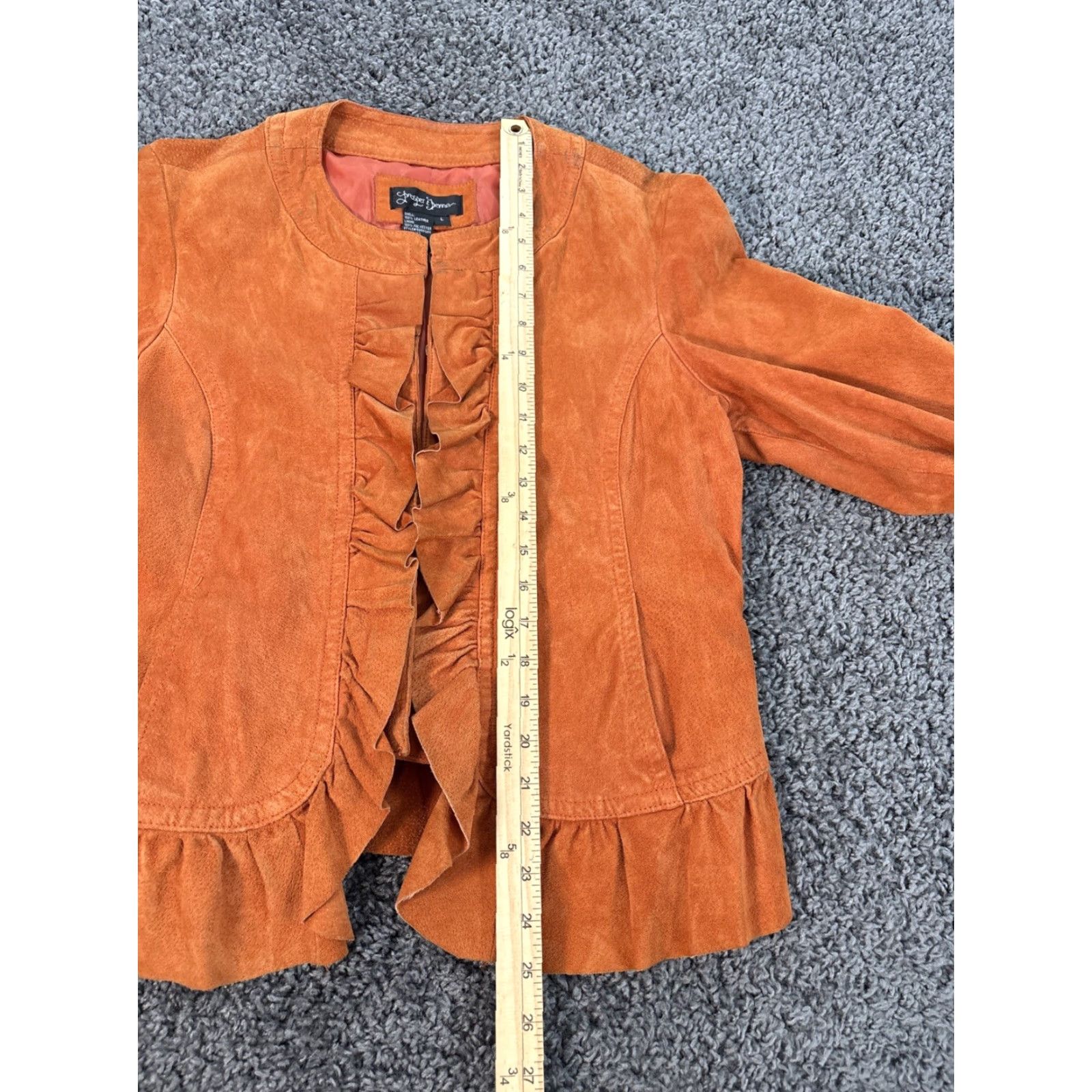 Vintage VINTAGE Prosper & Devine Leather Jacket Womens Large Orange Ruffle Front Button Ladies L Orange Leather Ruffle Basic Jacket Size L / US 10 / IT 46 - 2 Thumbnail
