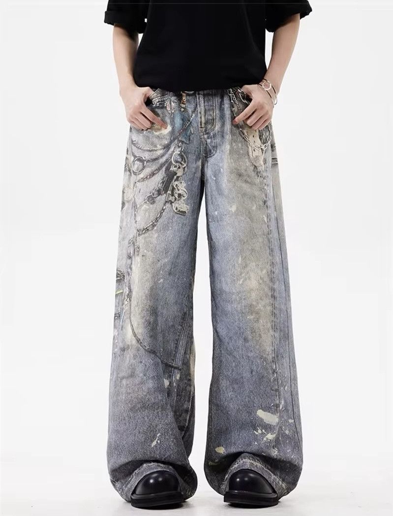Japanese Brand × Jean Y2K 3D-Printed Chain Graphic Blue Baggy Jeans Size US 33 - 1 Thumbnail