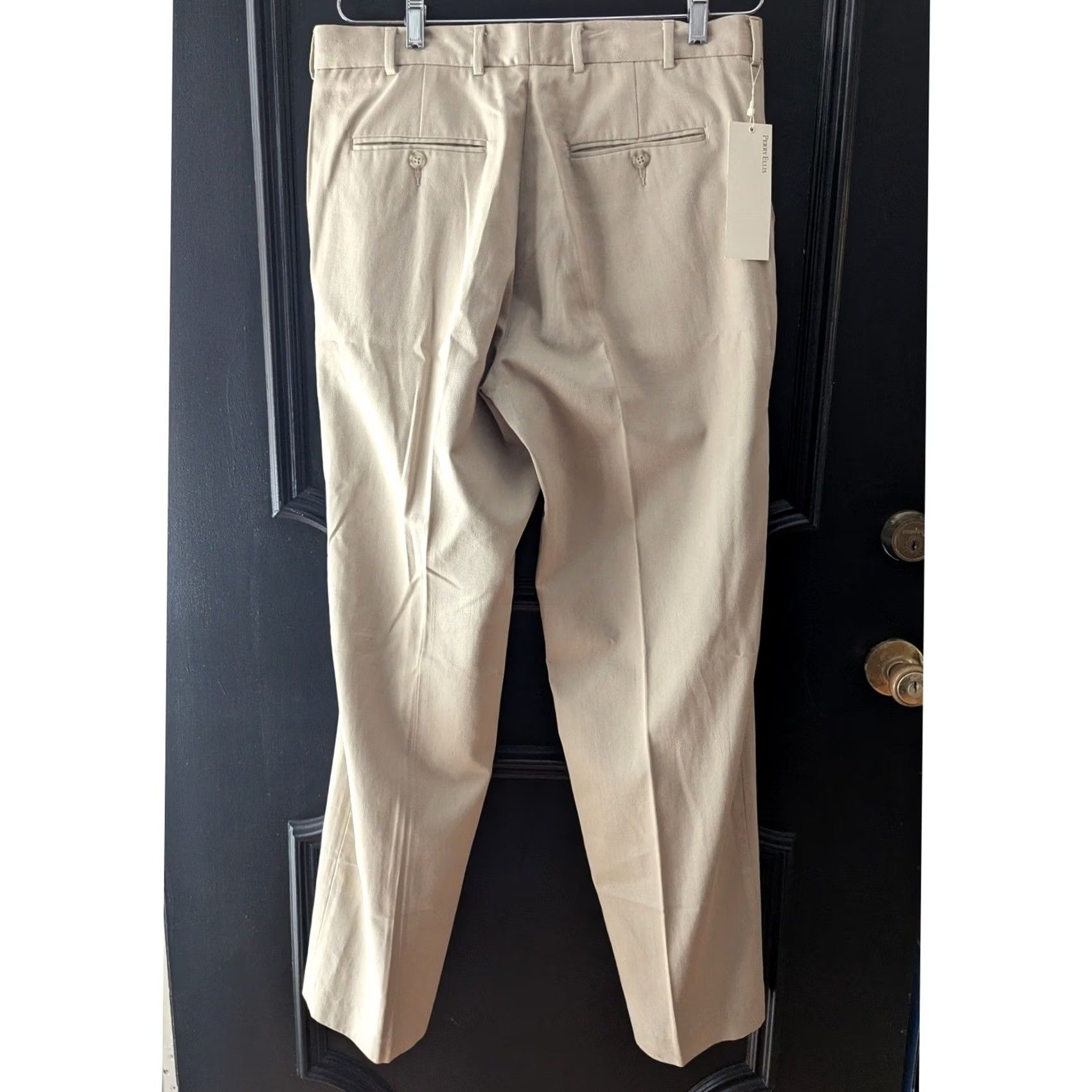 Perry Ellis Perry Ellis Mens Khaki Tan Cotton Lyocell Flat Front Chino Pants Trousers 34x32 Size US 34 / EU 50 - 3 Thumbnail