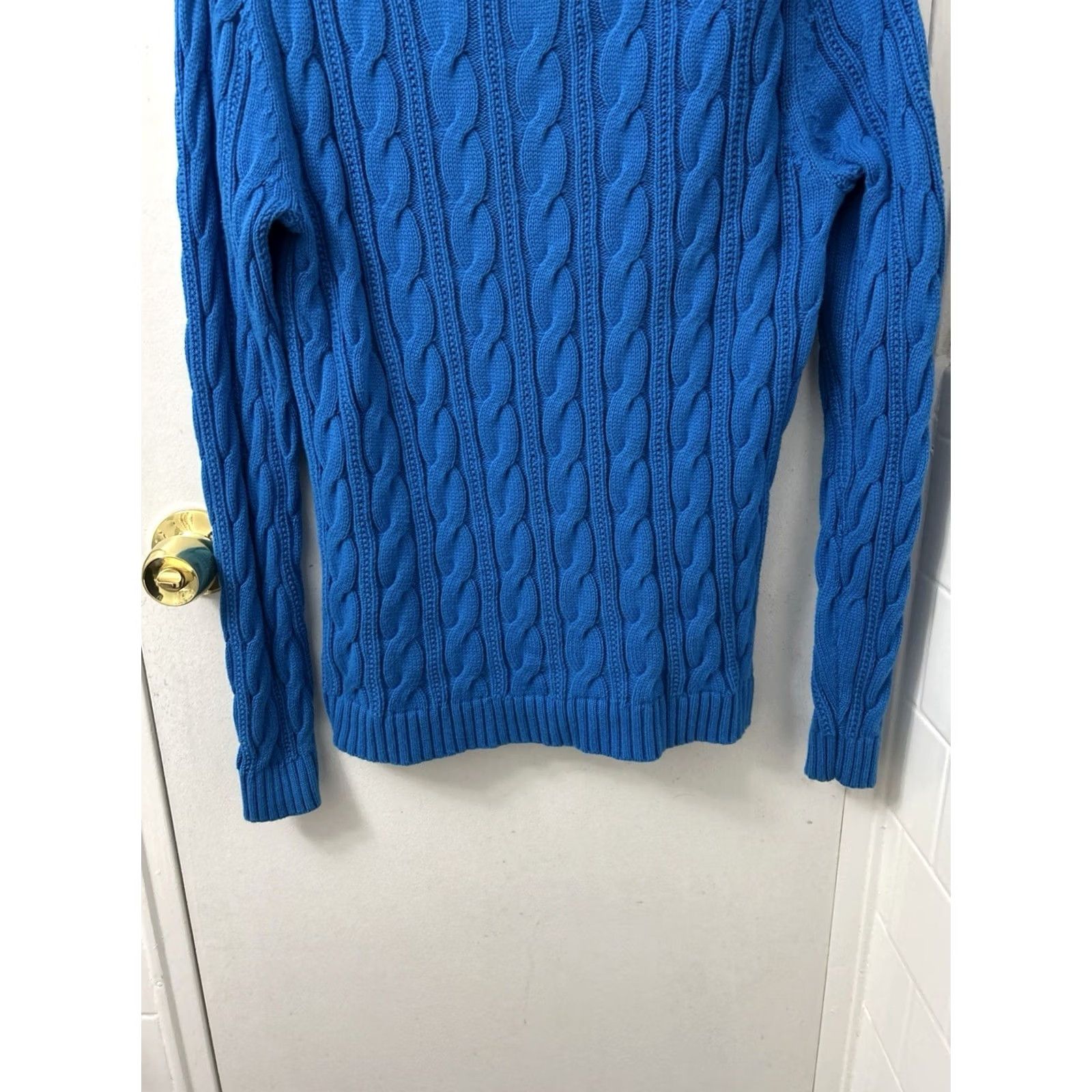 Lands' End Lands End Drifter Cable Knit Sweater Womens Small Blue Cotton Crew Neck Pullover Size S / US 4 / IT 40 - 3 Thumbnail