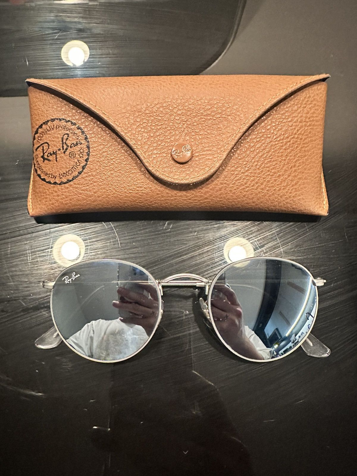 image of Rayban Ray-Ban Round Metal Glasses Polarized in Chrome, Men's