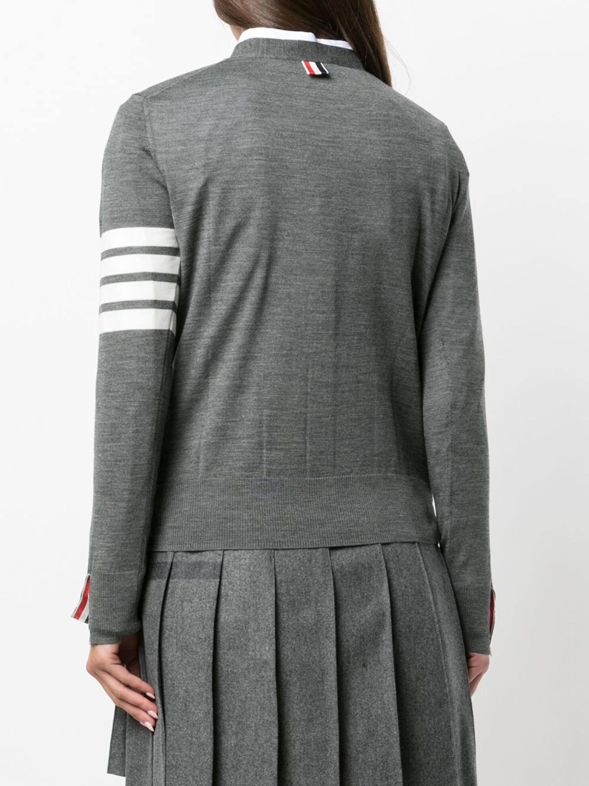 Thom Browne o1s22i1n0924 4-Bar Wool Melange Cardigan in Grey Size M / US 6-8 / IT 42-44 - 4 Thumbnail