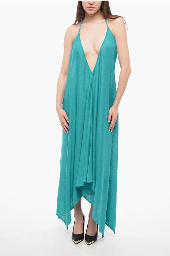 image of Alanui Linen Cape Dress With Tie Detail in Blue, Women's