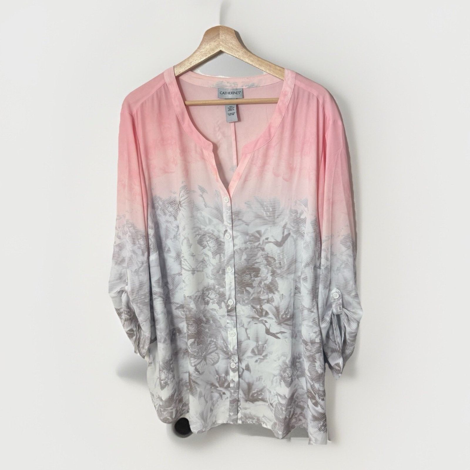 Other Catherines Top Floral Tunic Lightweight Sheer Button Ombre Size 3XL / US 20-22 - 1 Thumbnail