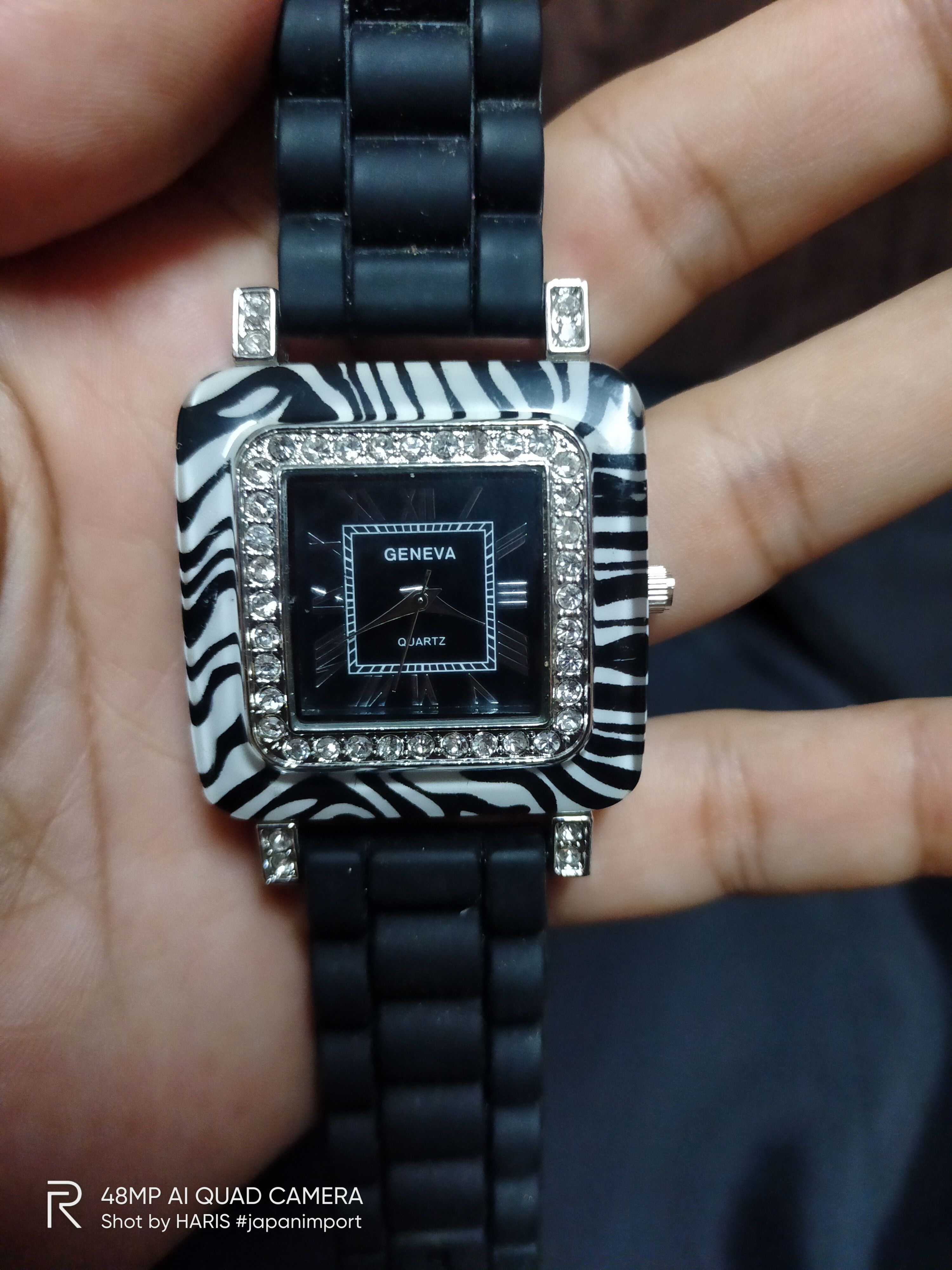 image of Vintage Geneva Quartz Watch (Engine Quartz Movement) in Black, Women's