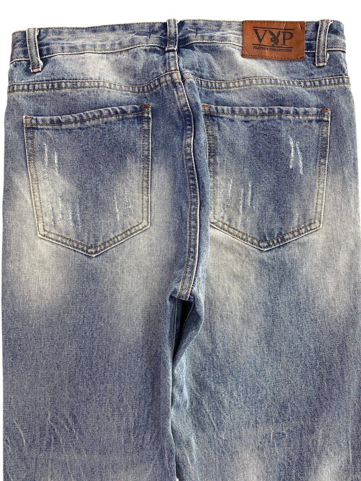 Playboy Playboy Acid Blue Wash Distressed Style Straight Cut Jeans Size US 32 / EU 48 - 4 Thumbnail