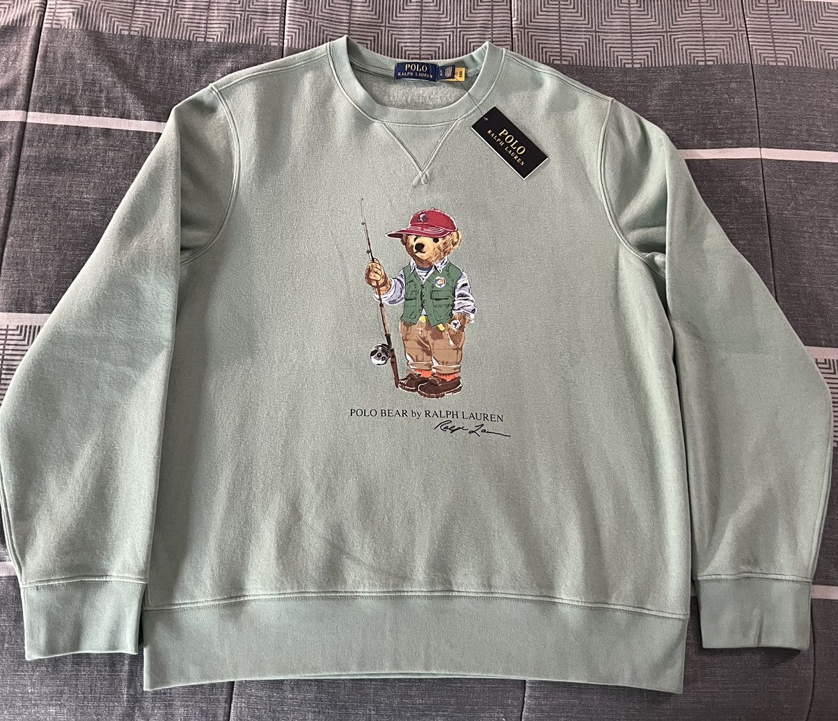 image of NWT Polo Ralph Laurent Fishing Bear Crewneck Sweatshirt in Light Green, Men's (Size Large)