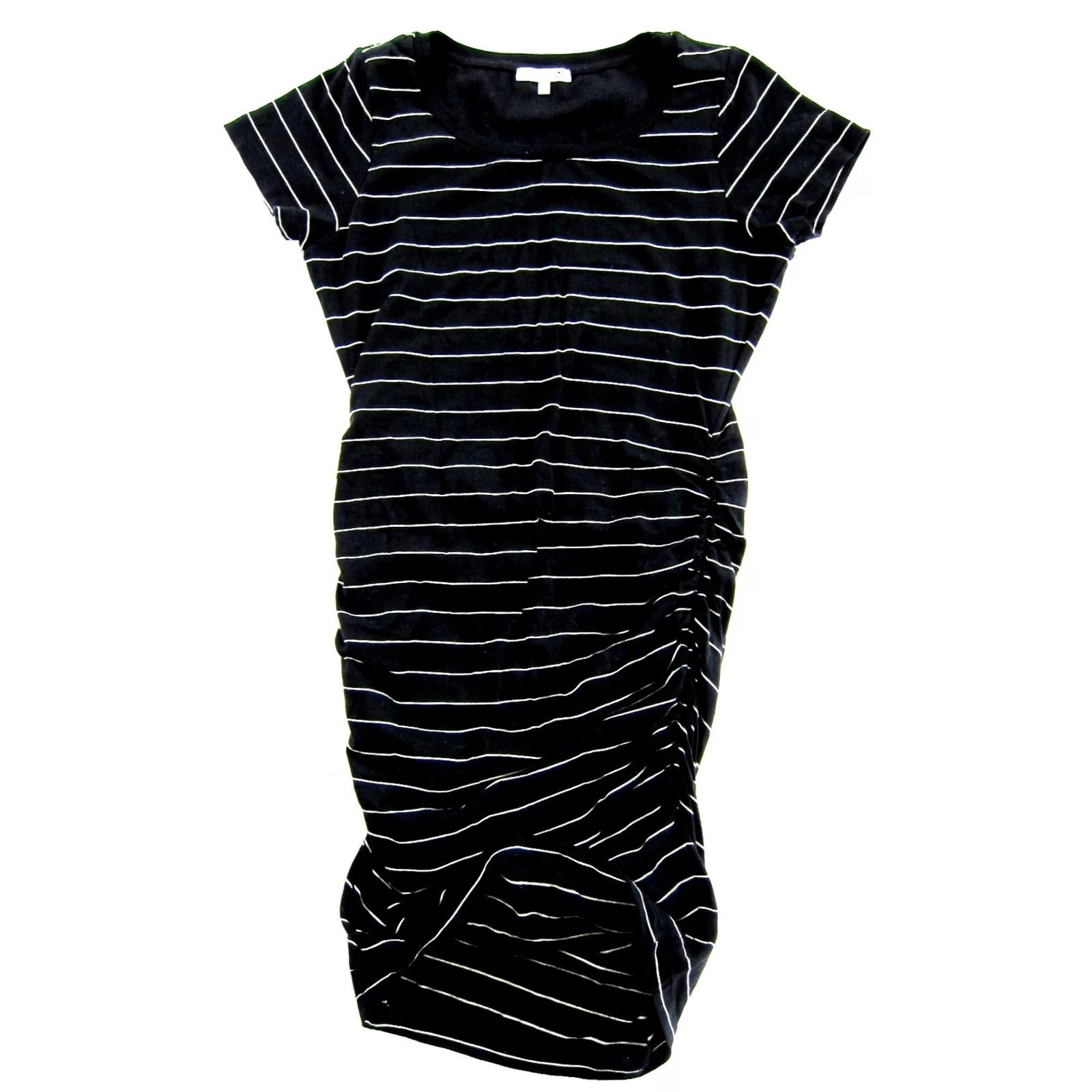 Sundry SUNDRY Black White Striped Cotton Stretch Jersey Short Sleeve Ruched Dress 0 Size XS / US 0-2 / IT 36-38 - 5 Thumbnail