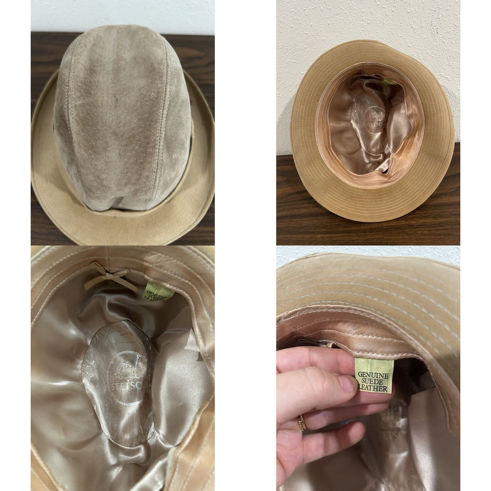 Stetson VINTAGE Stetson Fedora Hat 7 Unisex Tan Suede Leather Feather USA Union Made Size ONE SIZE - 8 Thumbnail