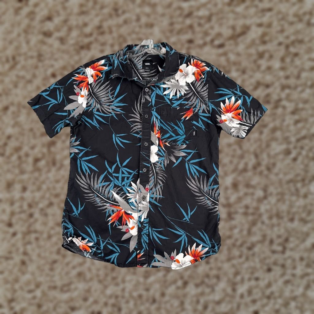 Vans VANS Shirt Men Adult Small Black Floral Leaf Hawaiian Button Up Cotton Mens Size US S / EU 44-46 / 1 - 1 Thumbnail