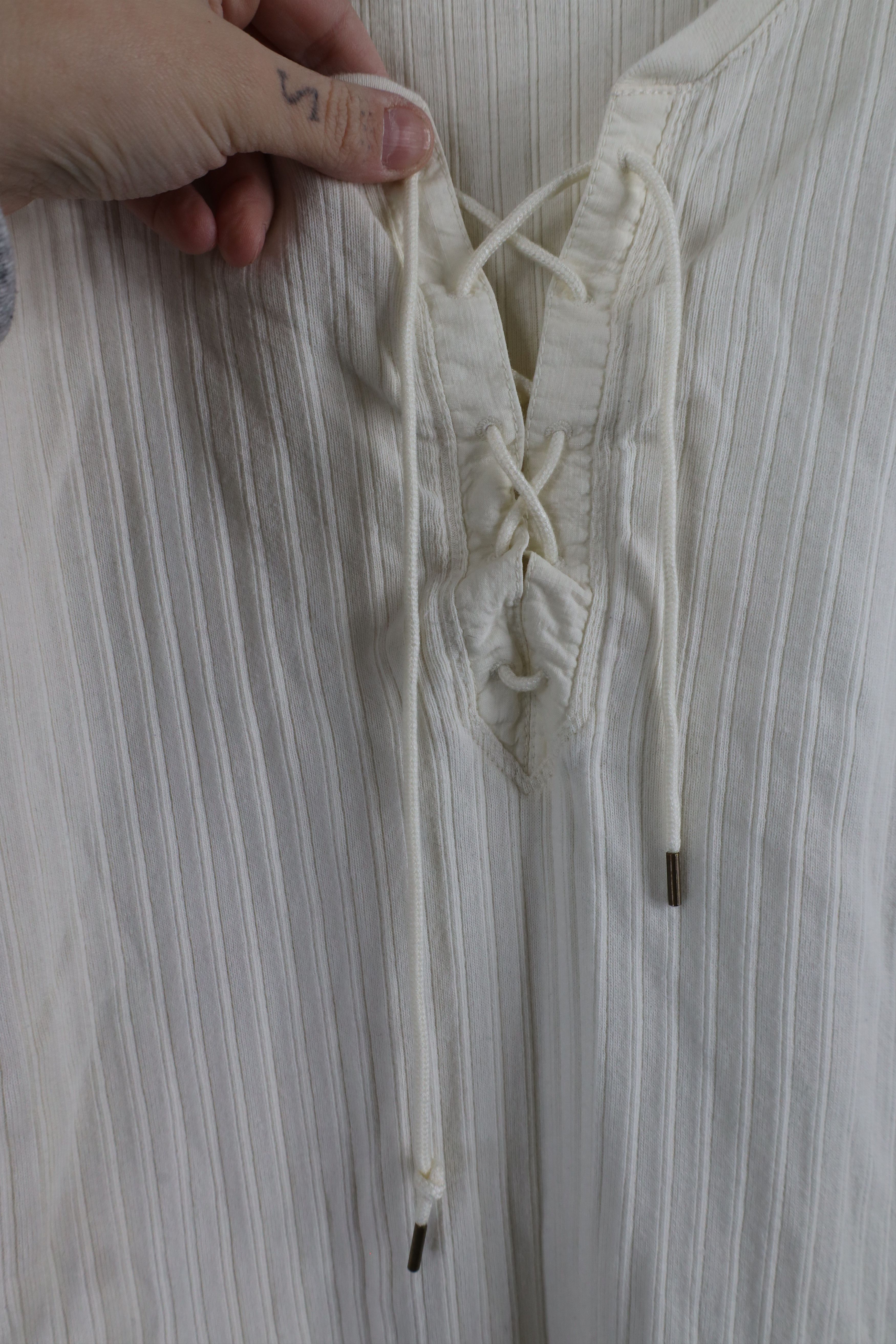 Ralph Lauren × Vintage Vintage 90s Y2K Ralph Lauren Ribbed Knit Fairy T-Shirt Cream Size S / US 4 / IT 40 - 4 Thumbnail