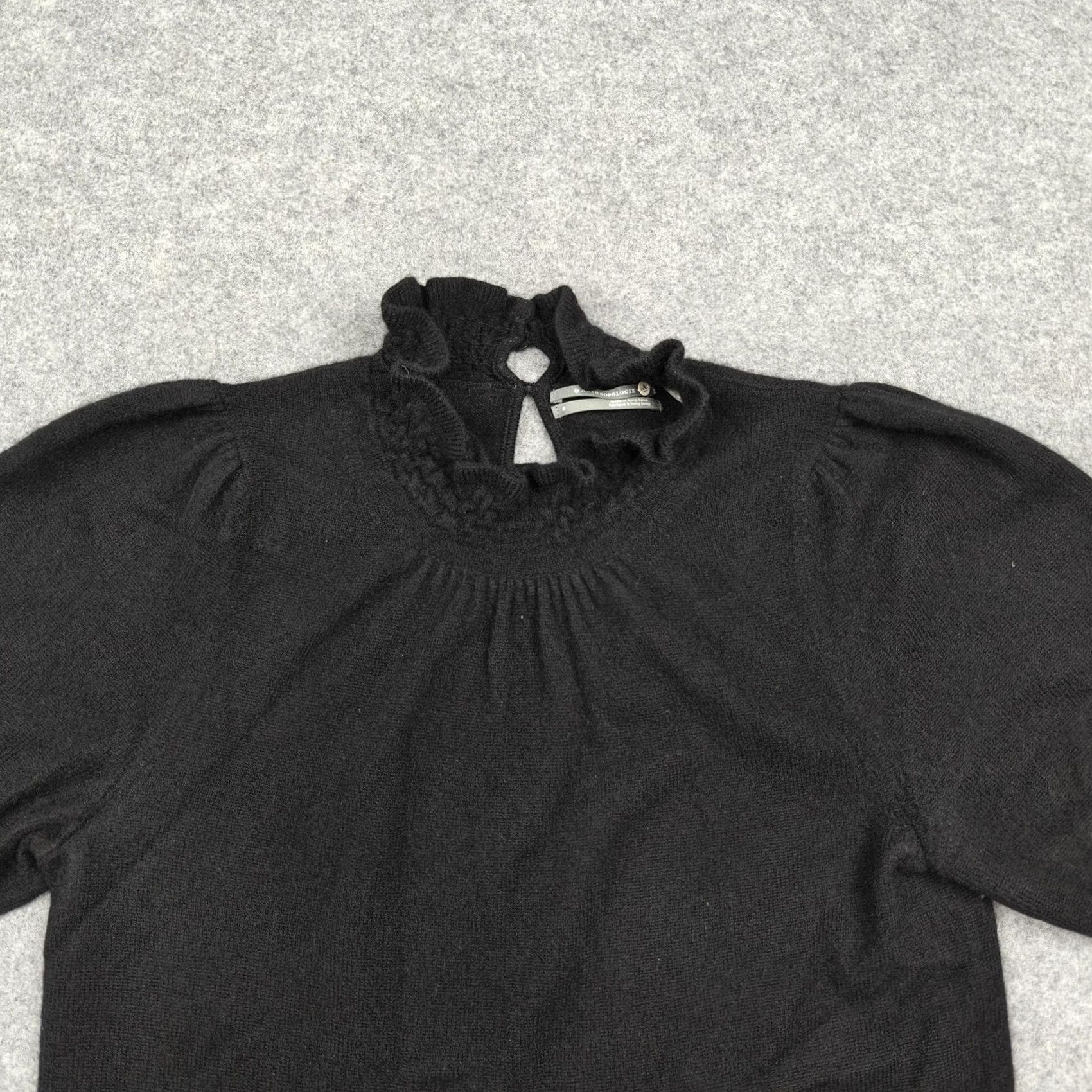 Anthropologie Anthropologie Sweater Womens Small Black Cashmere Mock Neck Ruffle Short Sleeve Size S / US 4 / IT 40 - 2 Thumbnail