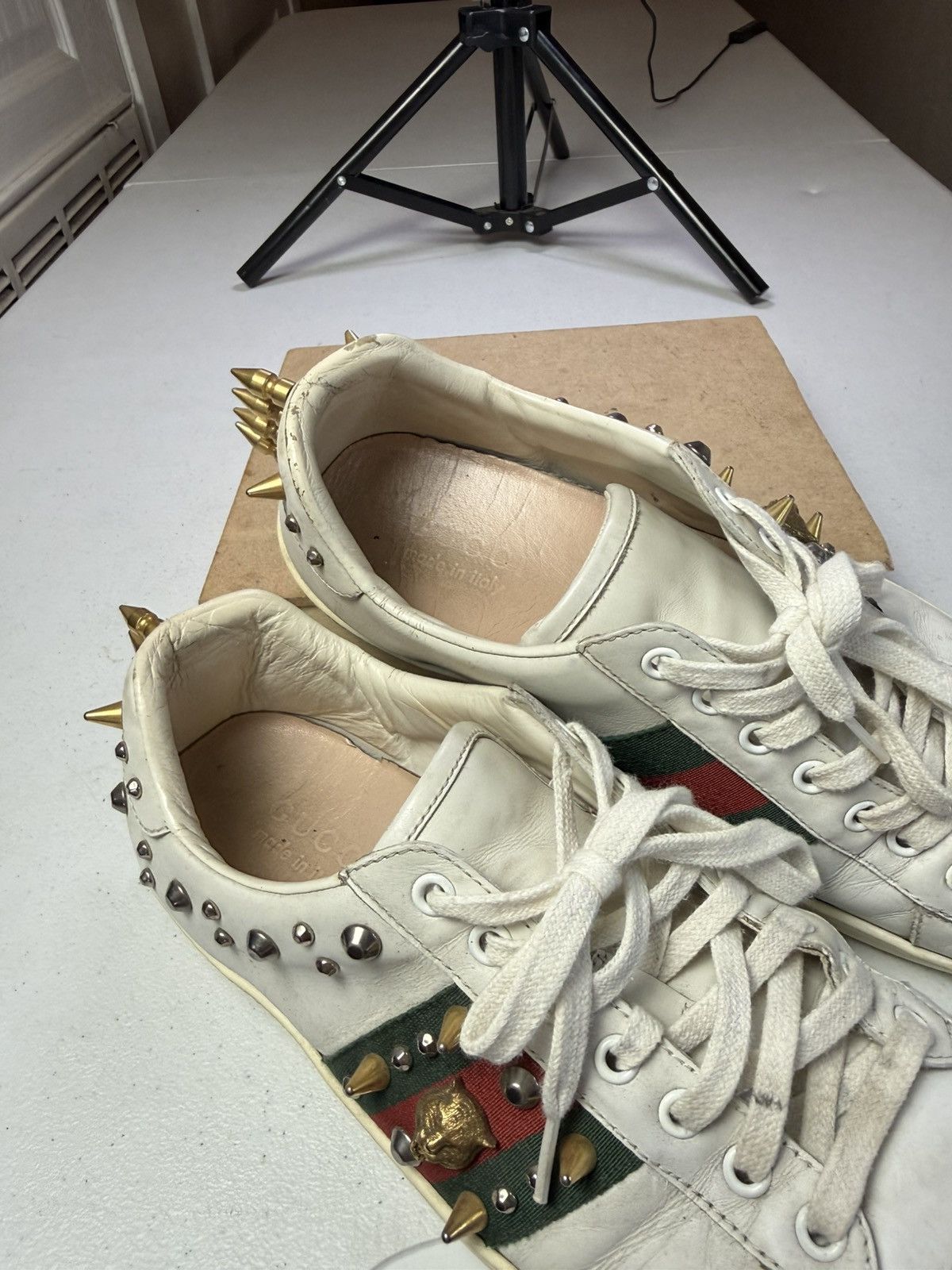 Gucci Gucci Sneakers White with Web and Studs Sz 7.5 G / US 8.5 Size US 7.5 / EU 40-41 - 14 Thumbnail