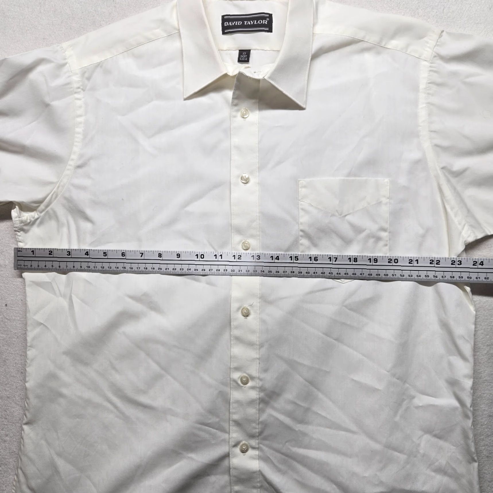 Vintage David Taylor Shirt Dress Shirt Men's 17 White Short Sleeve Button Up Collared Solid Vintage No Size 46R - 4 Thumbnail