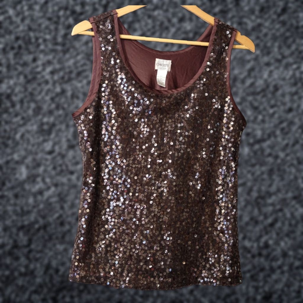 Vintage Chico's Tank Top Sequins Lined Sleeveless Dark Wine Women's 0 #H96-33 Size XS / US 0-2 / IT 36-38 - 1 Thumbnail
