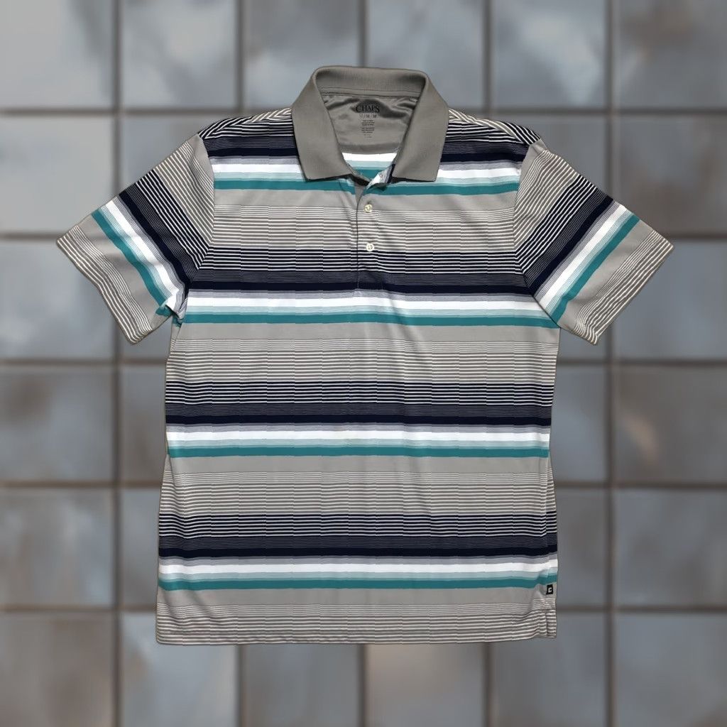 Chaps Chaps Medium Golf Polo Shirt Light Gray Striped Short Sleeve Casual Mens Size US M / EU 48-50 / 2 - 1 Thumbnail