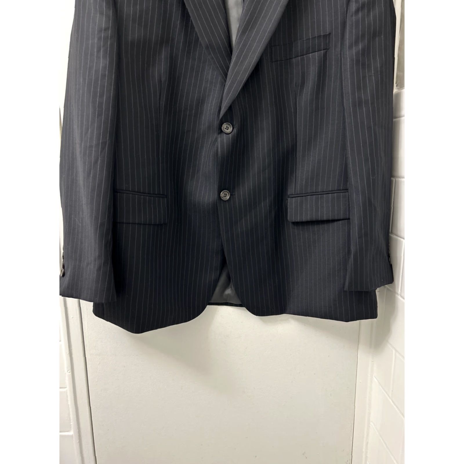 Ralph Lauren Lauren Ralph Lauren Blazer Mens 42S Black Wool Tweed Striped 2-Button Notch Lapel Long Suit Jacket Size 42R - 3 Thumbnail