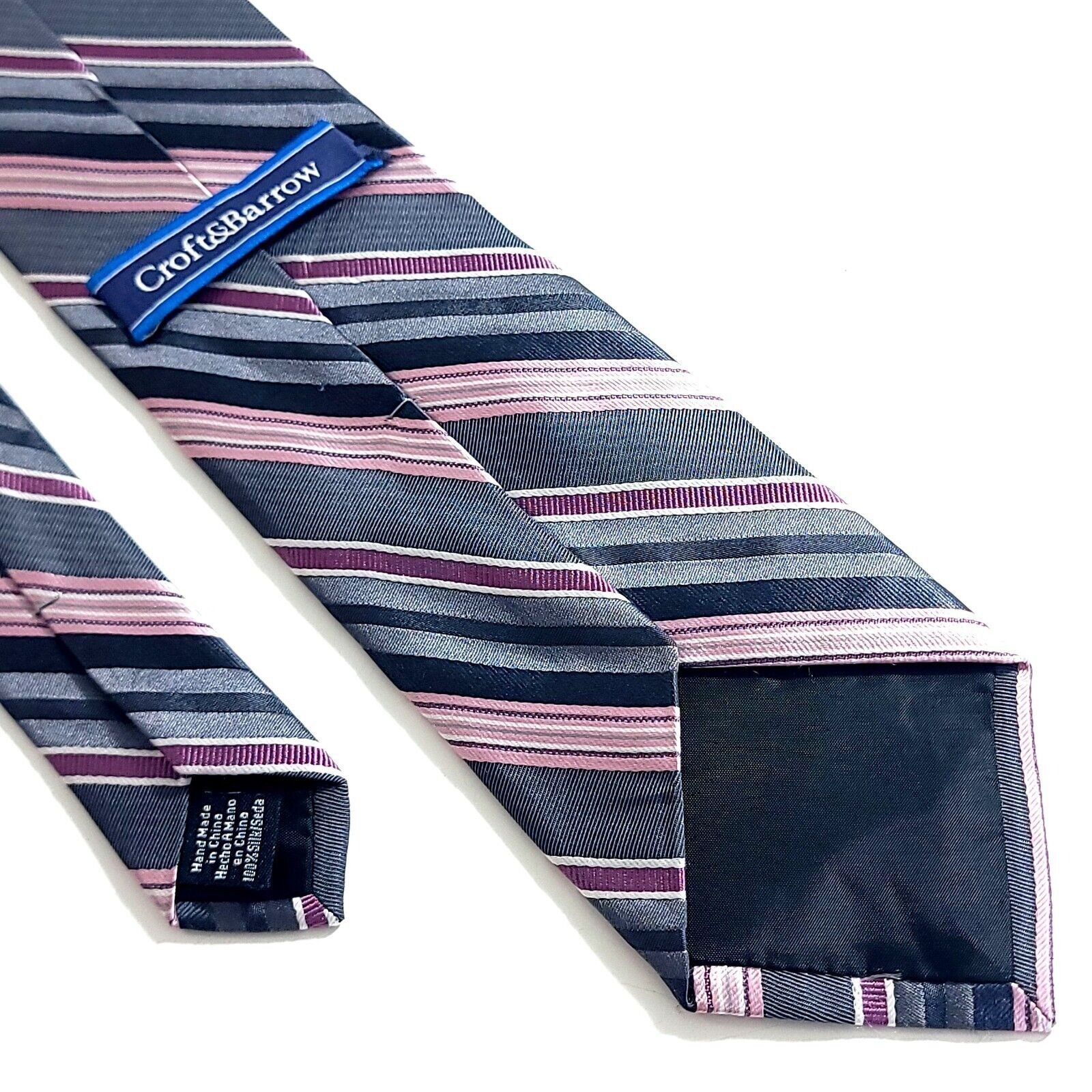 Croft & Barrow Croft & Barrow Gray Pink Woven Striped Silk Tie Size ONE SIZE - 5 Thumbnail