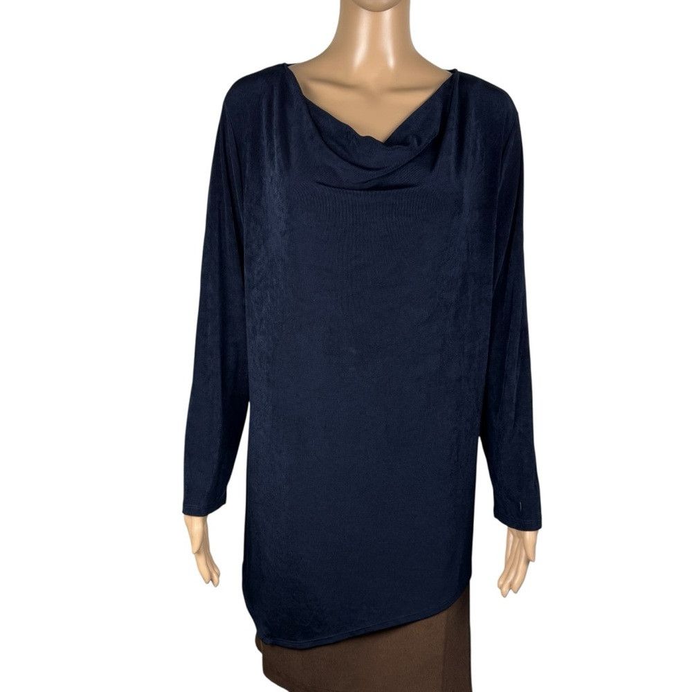 Chicos Chico's Travelers Blue Liquid Knit Cowl Neck Asymmetrical H Size XL / US 12-14 / IT 48-50 - 1 Thumbnail