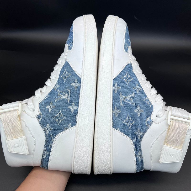 Louis Vuitton Rivoli High Top Sneakers in White Blue -