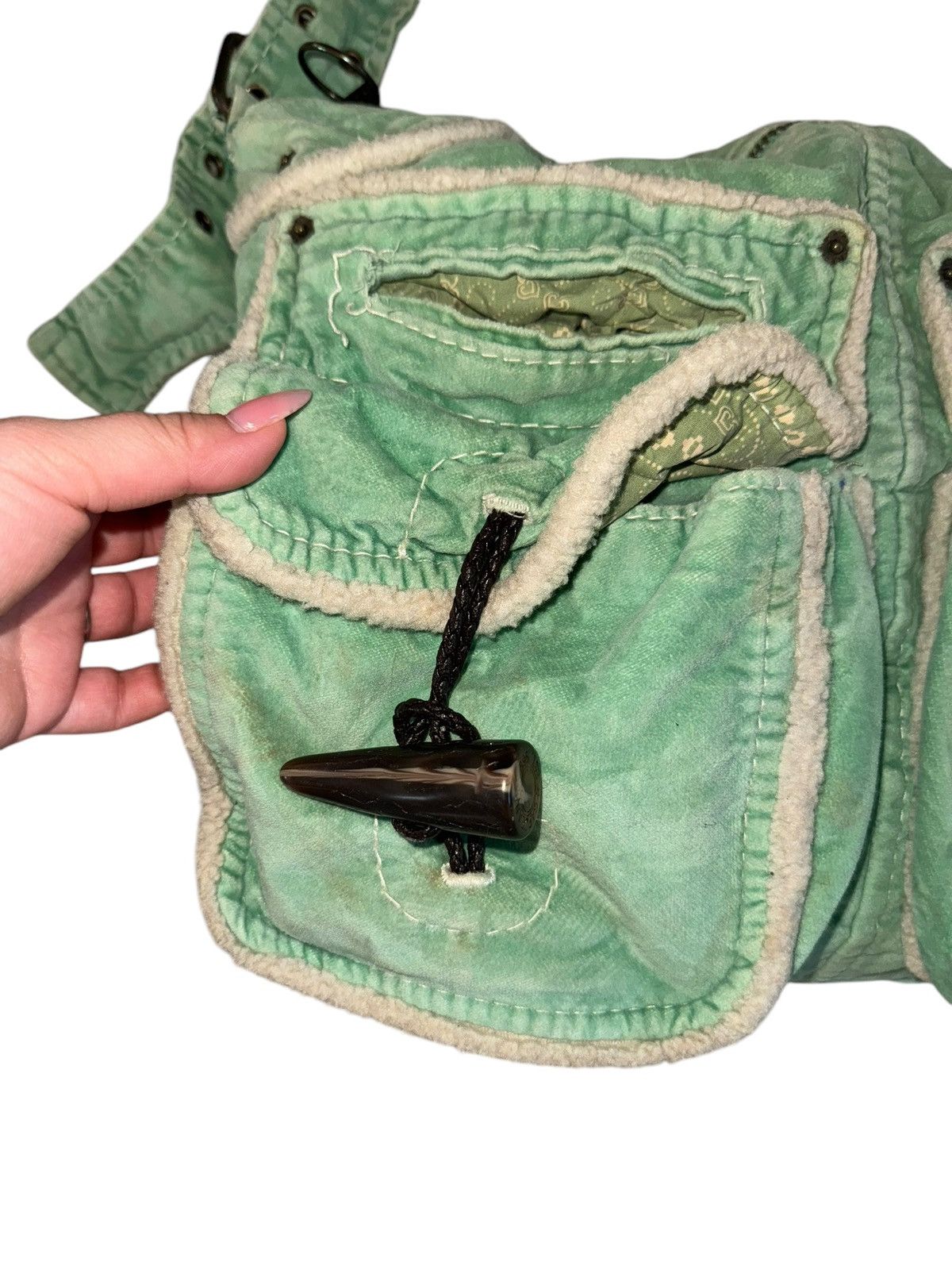Gap × Vintage Y2K GAP Vintage Velvet Messenger Bag Green Handbag Size ONE SIZE - 14 Thumbnail
