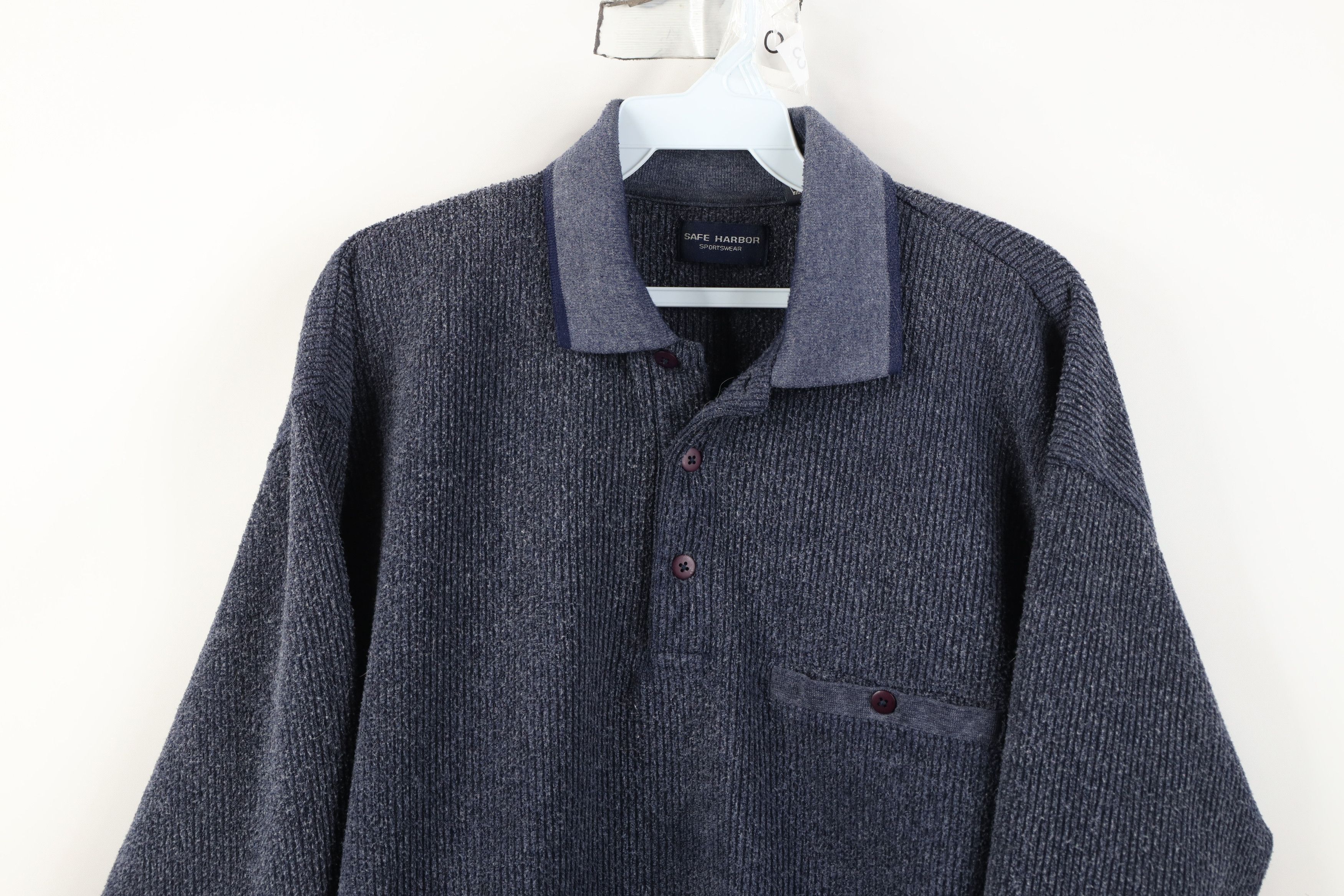 Vintage Vintage 90s Streetwear Knit Fleece Collared Sweatshirt Blue Size US M / EU 48-50 / 2 - 2 Thumbnail