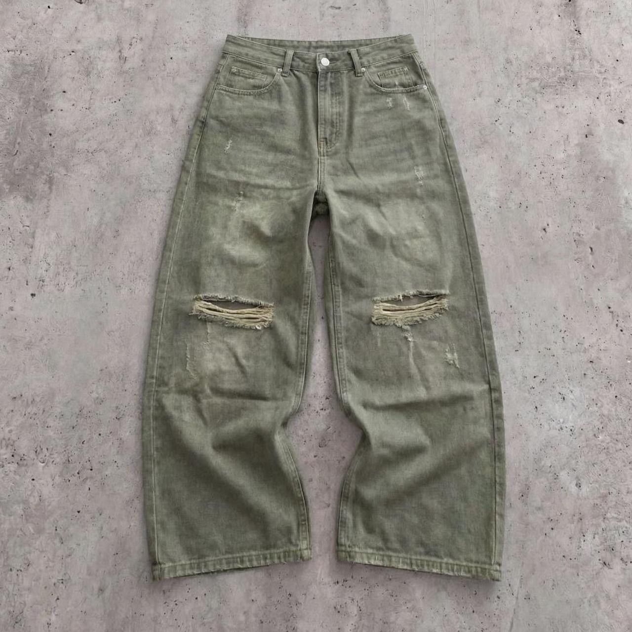 Other Thrashed Baggy Green Denim Jeans Size US 32 / EU 48 - 2 Thumbnail