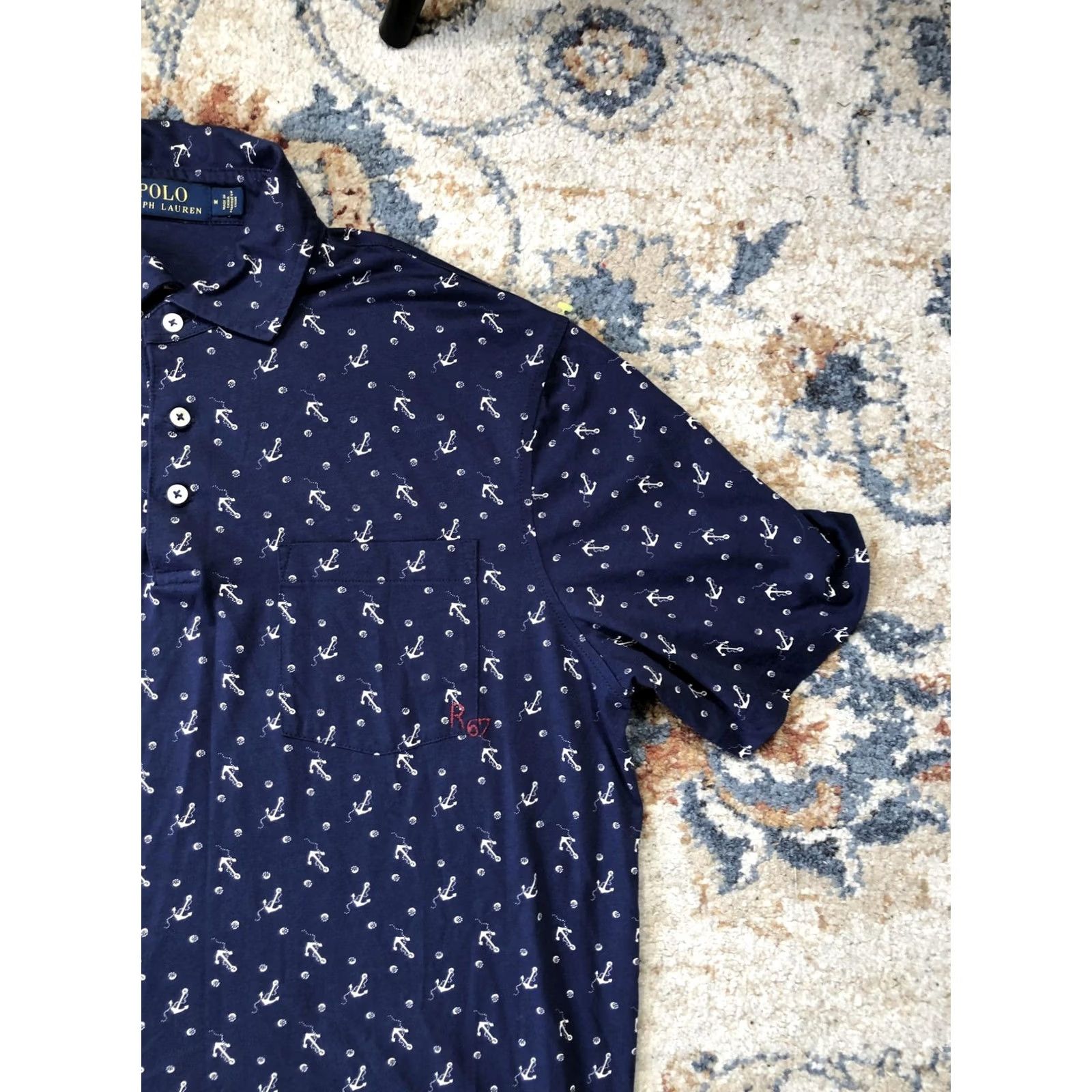 Polo Ralph Lauren Polo Ralph Lauren Polo Shirt Mens Medium Navy Anchor Print Pocket Nautical R67 Size US M / EU 48-50 / 2 - 4 Thumbnail