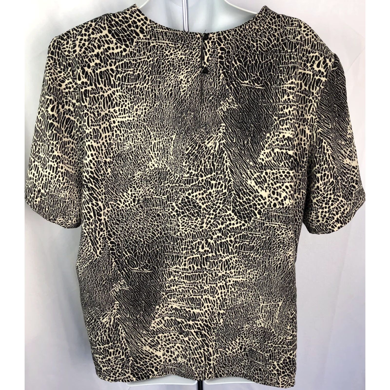 Vintage Kathy Che Top Blouse L Tan Black Print Scoop Neck Short Sleeves Boho Y2K Animal Abstract Shirt Womens Size L / US 10 / IT 46 - 3 Thumbnail