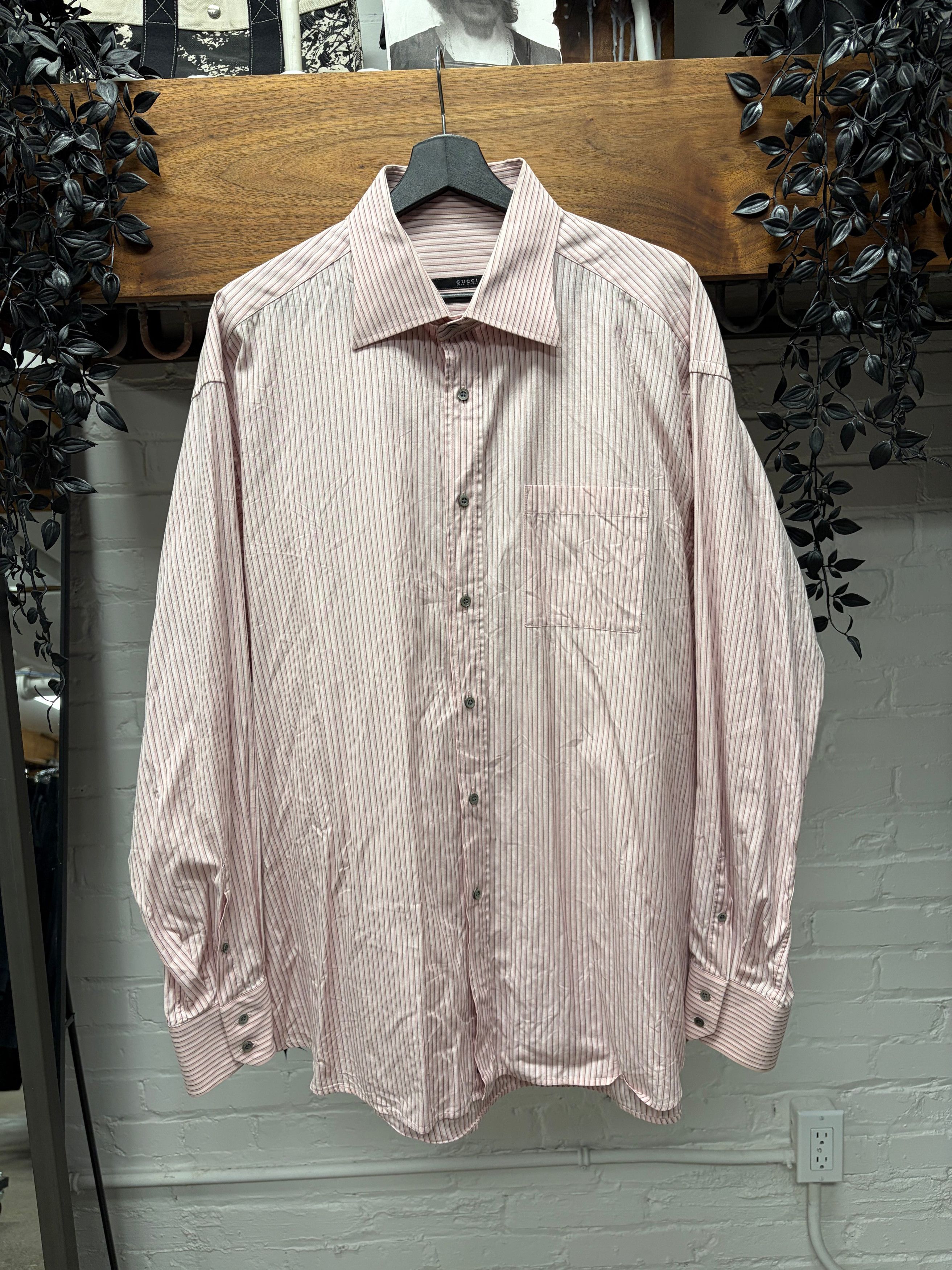 Gucci Gucci Pink/White Pinstripe Button Up Shirt Size US L / EU 52-54 / 3 - 1 Thumbnail