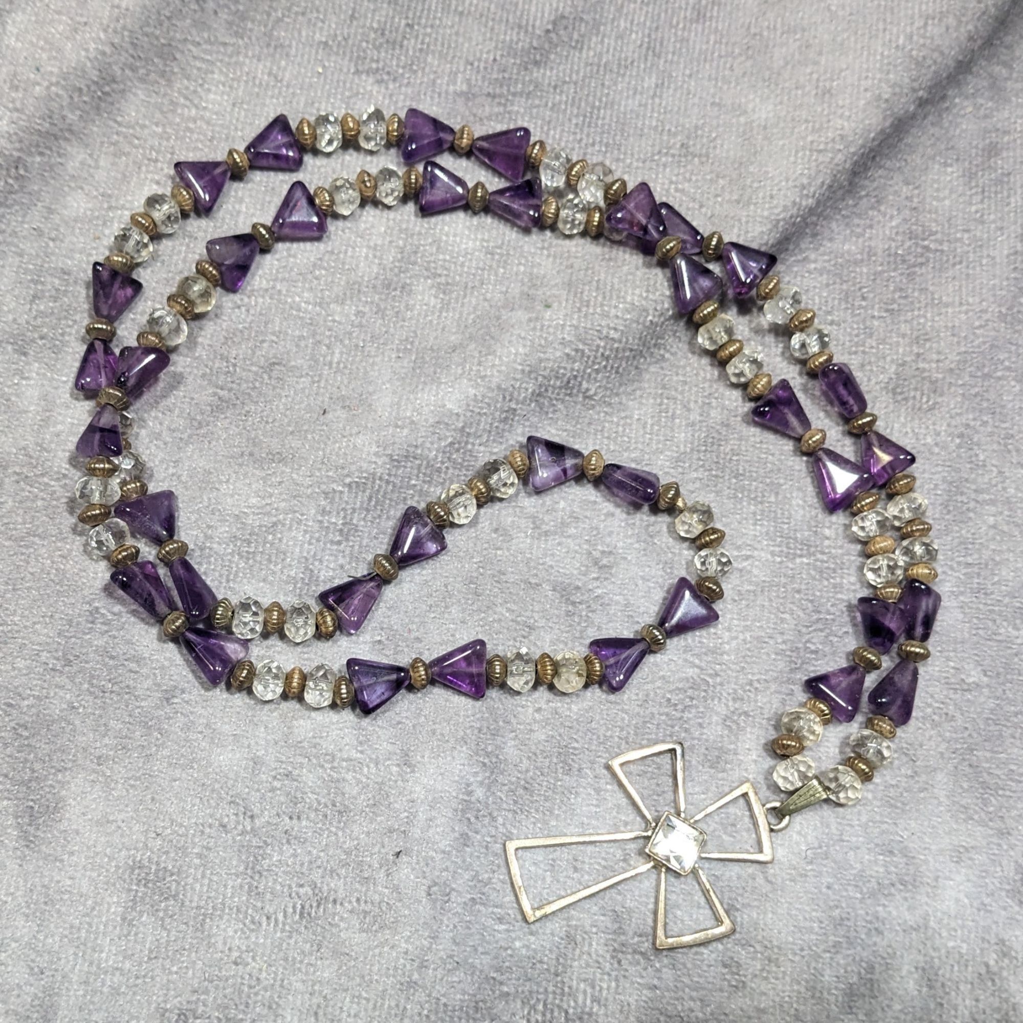 Other Amethyst And Glass Beaded Open Silver Tone Cross Pendant Nec Size ONE SIZE - 7 Thumbnail