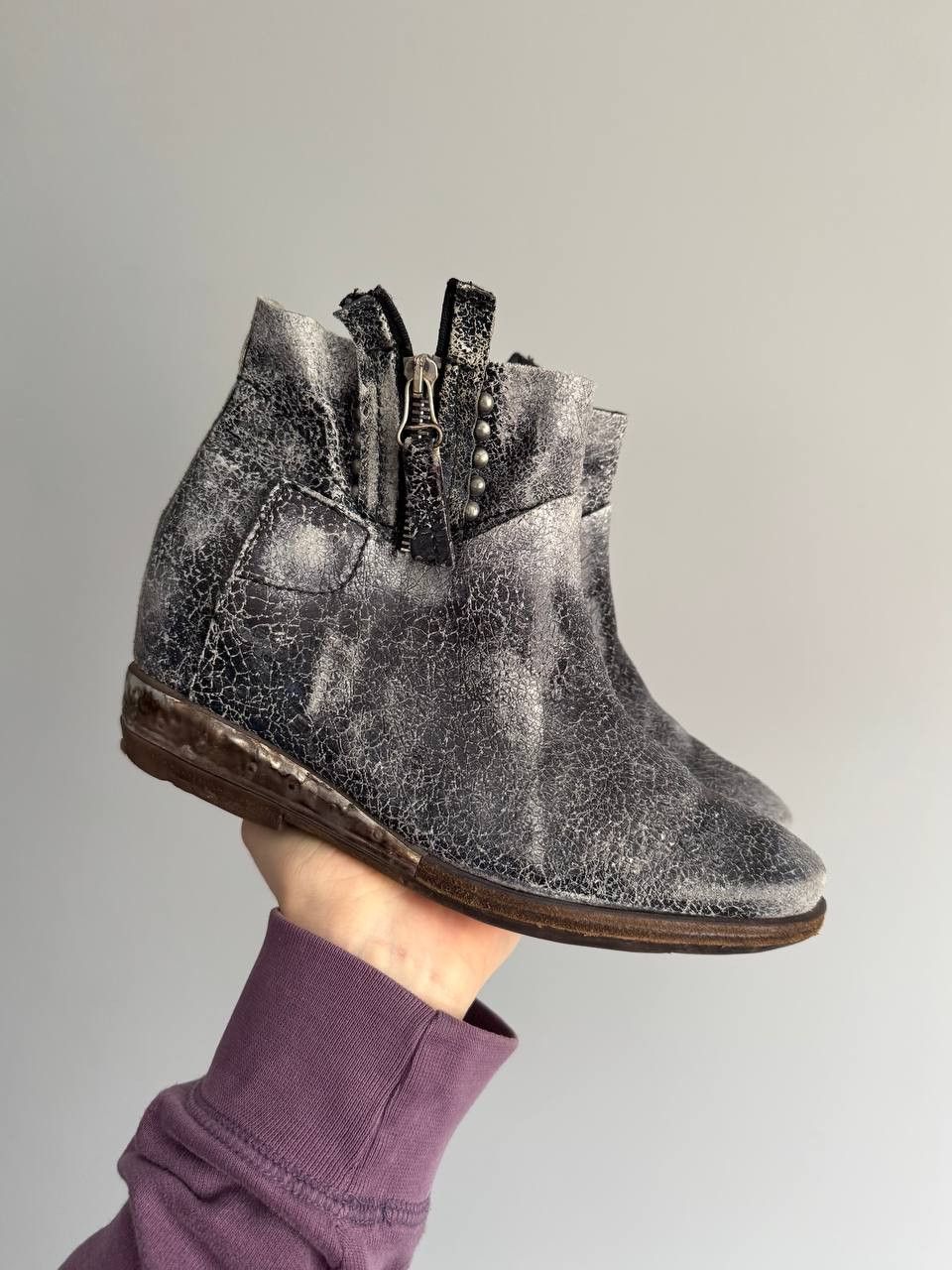 A.S.98 A.S.98 Airstep Metallic Distressed Leather Ankle Boots Size US 7 / IT 37 - 1 Thumbnail