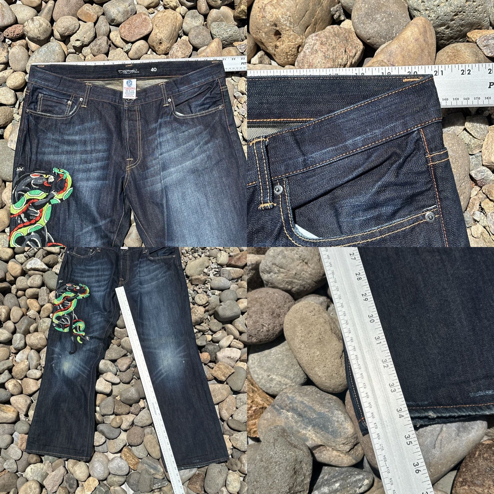 Ed Hardy VINTAGE Ed Hardy Denim Blue Jeans Mens 40x34 Embroidered Snake Tiger Tattoo Art Hipster Straight 2007 Size US 40 / EU 56 - 9 Thumbnail