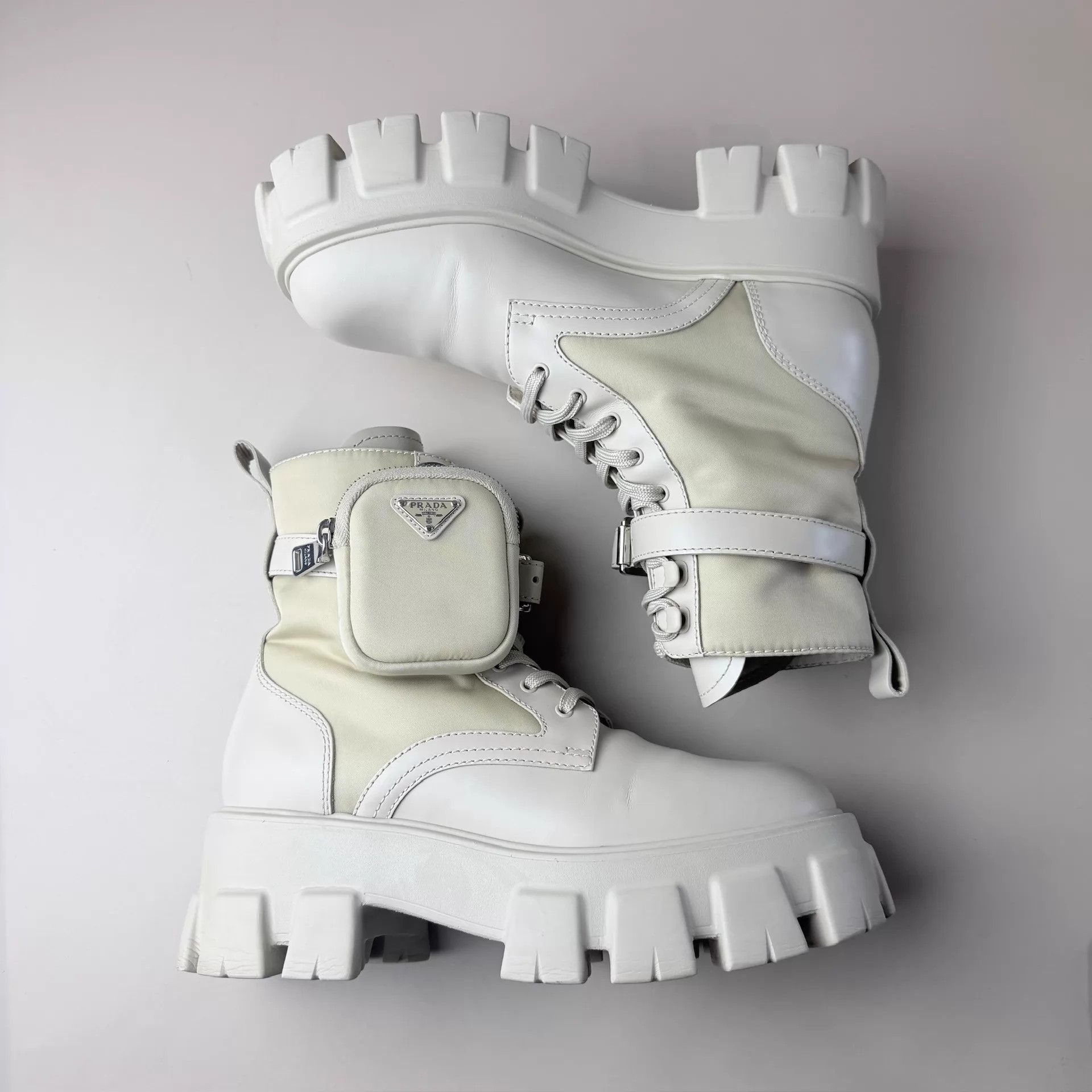 Prada Prada White Khaki Pocket Triangle Tactical Boots 38.5 EU Size US 8 / IT 38 - 4 Thumbnail