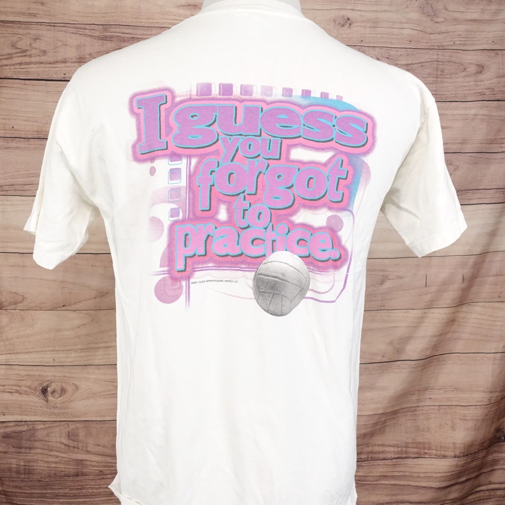 Jerzees VINTAGE Jerzees Practice Makes Perfect Guess You Forgot 2001 Volleyball T-Shirt M White Unisex Mens Size US M / EU 48-50 / 2 - 3 Thumbnail