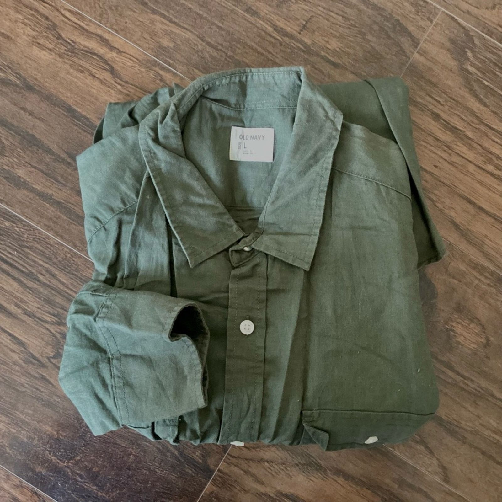 Old Navy Olive Green Linen Blend Button Down Size US L / EU 52-54 / 3 - 1 Thumbnail