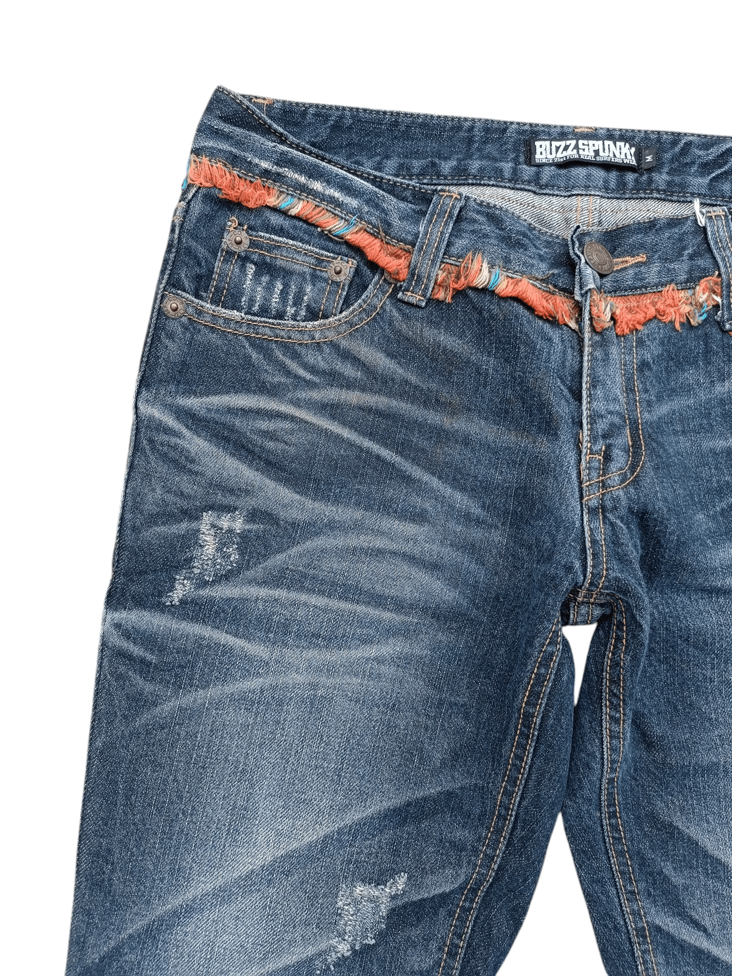 Japanese Brand BUZZ SPUNKY Skinny Distressed Whiskers Faded Rare Design Size US 30 / EU 46 - 4 Thumbnail