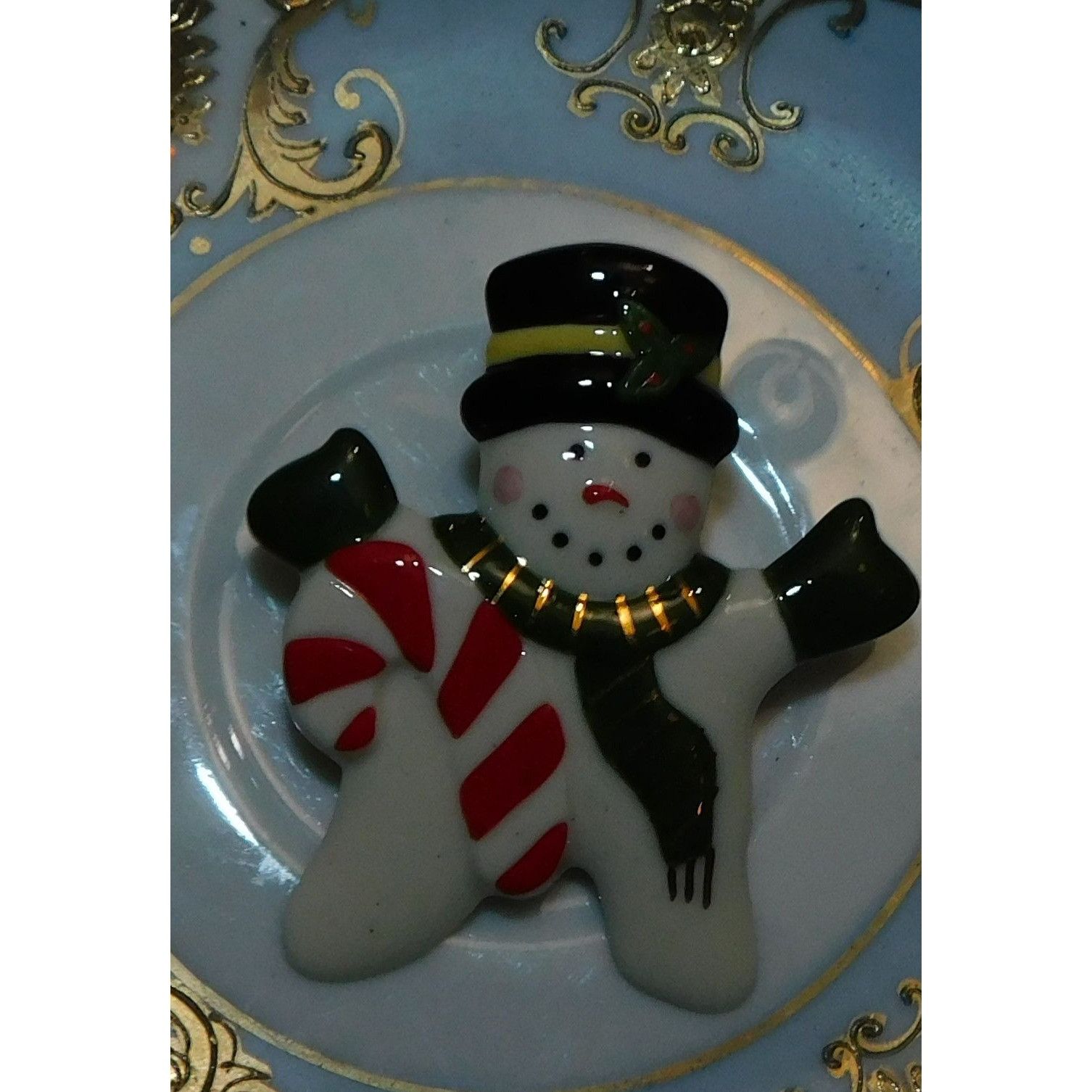 Other Vintage Ceramic Snowman With Candycane Brooch Size ONE SIZE - 3 Thumbnail