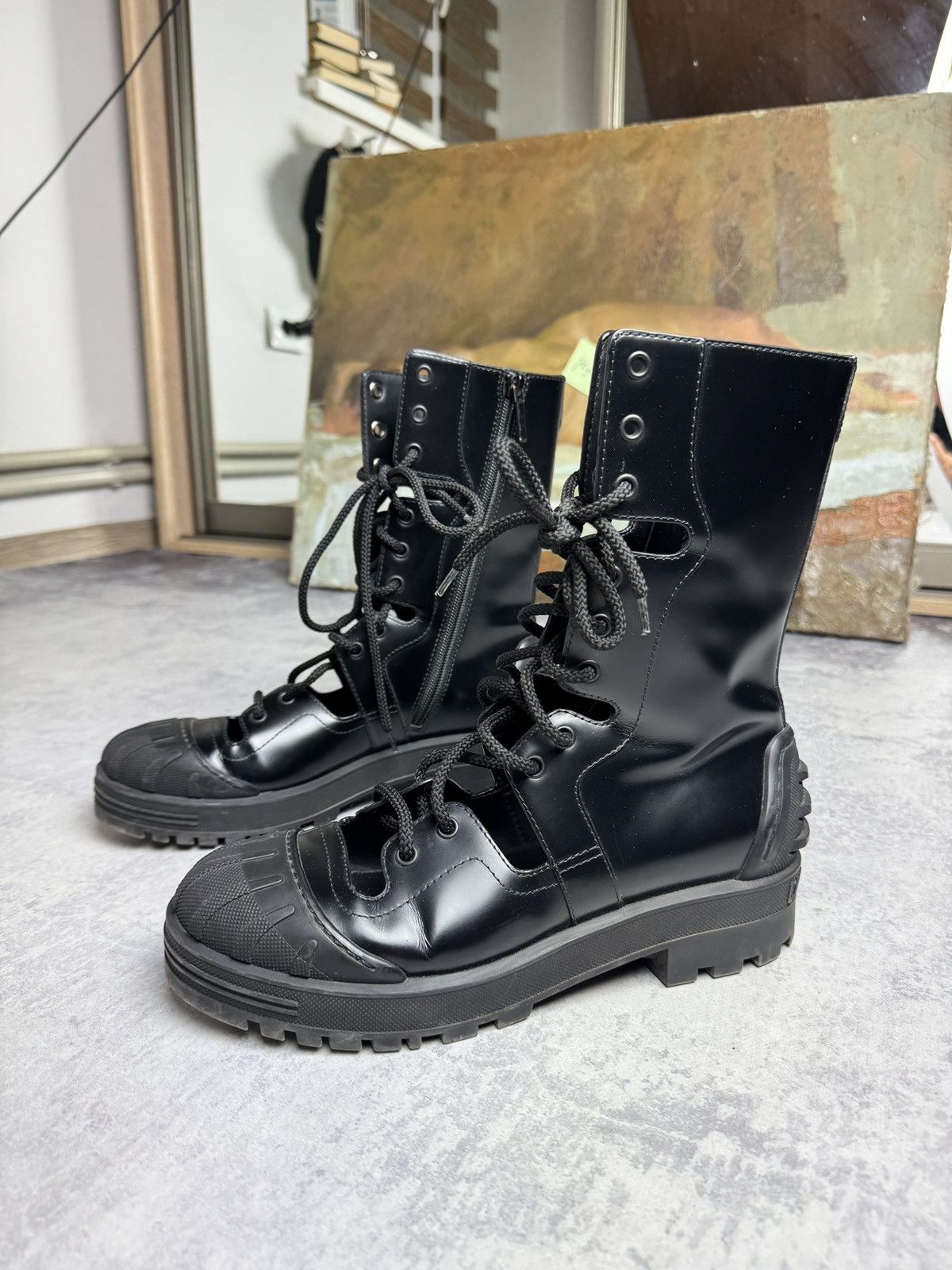 Christian Dior Moto Leather Combat Prada Balenciaga Boots