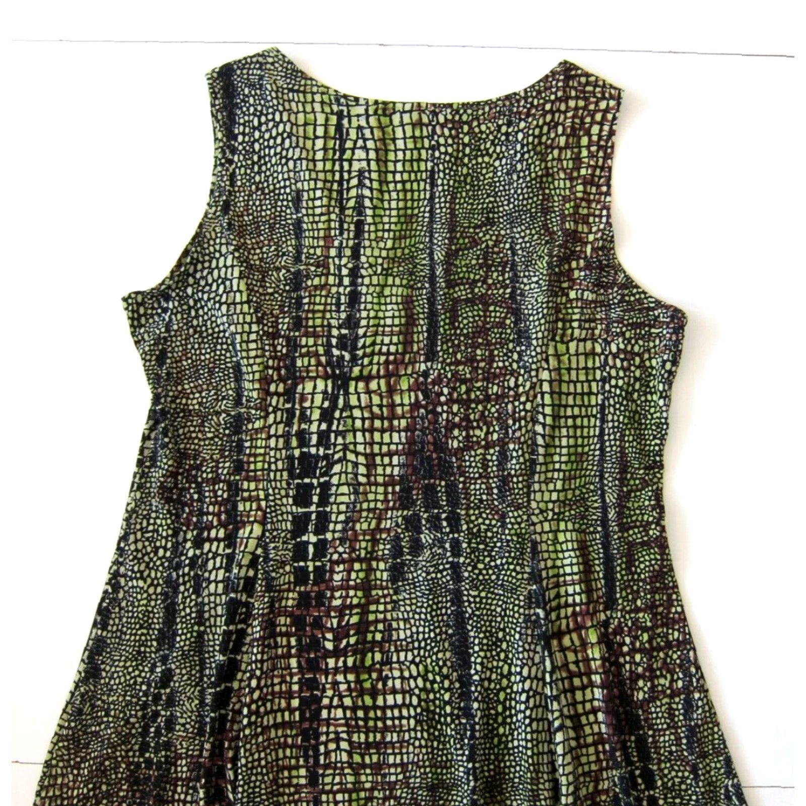 Vintage Julian Taylor New York Snake Print Sleeveless Shift Dress 14 Green Black Brown Size XL / US 12-14 / IT 48-50 - 5 Thumbnail