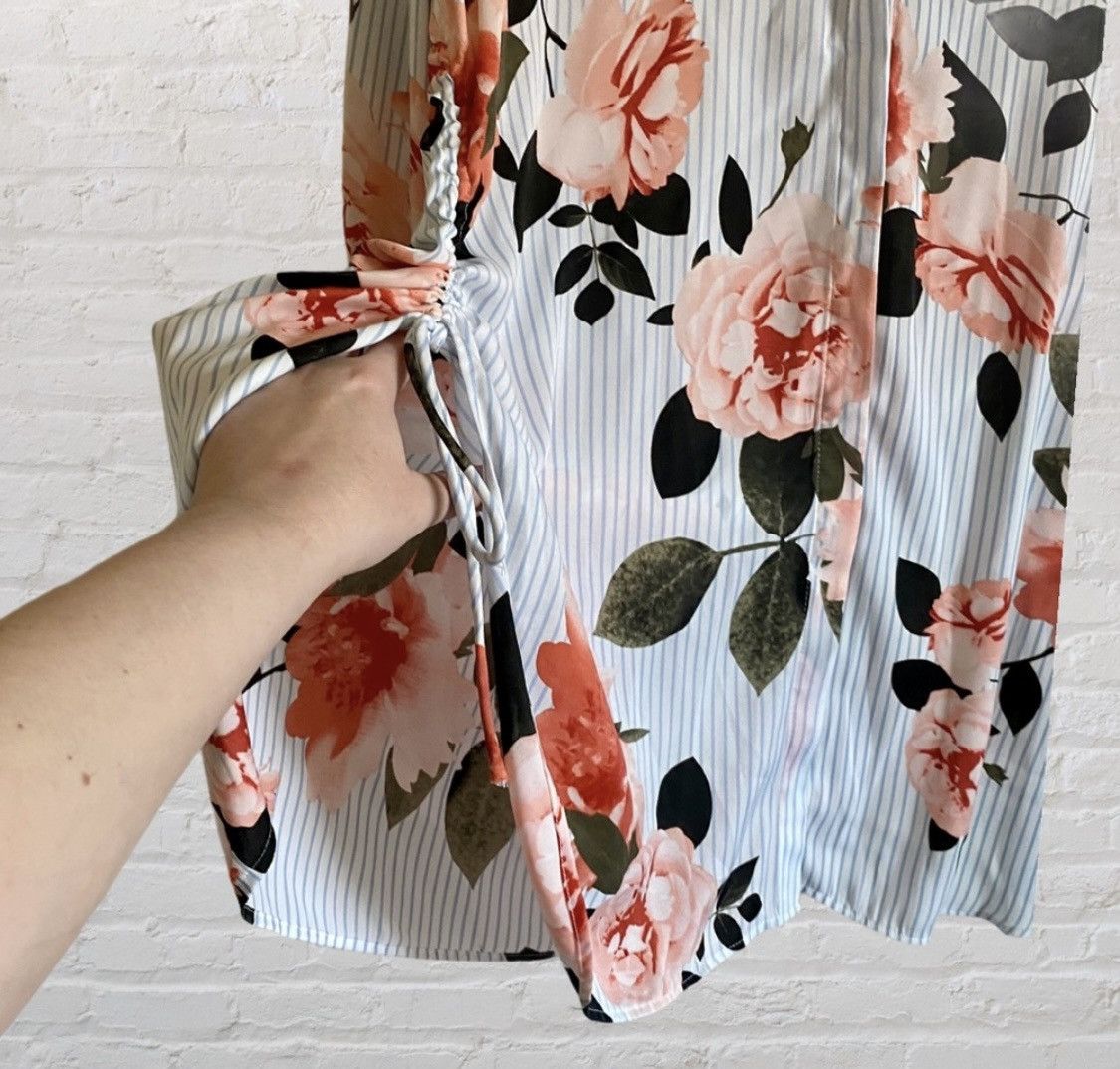 I.N.C INC INTERNATIONAL STRIPED FLORAL ADJUSTABLE SIDE SLIT BLOUSE Size M / US 6-8 / IT 42-44 - 2 Thumbnail