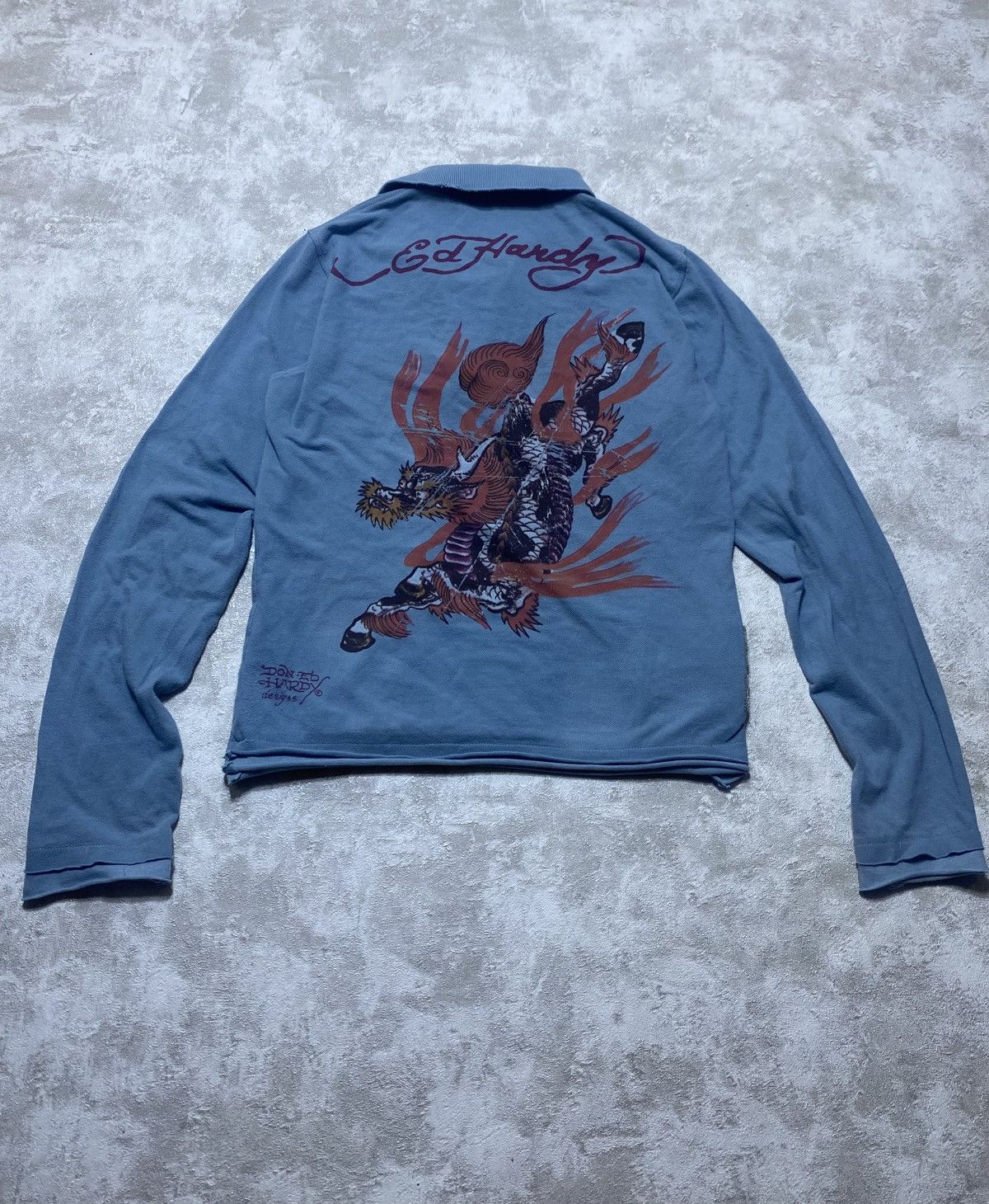 Ed Hardy Vintage Ed Hardy Dragon Graphic Long Sleeve Shirt Blue Y2K Size S / US 4 / IT 40 - 4 Thumbnail