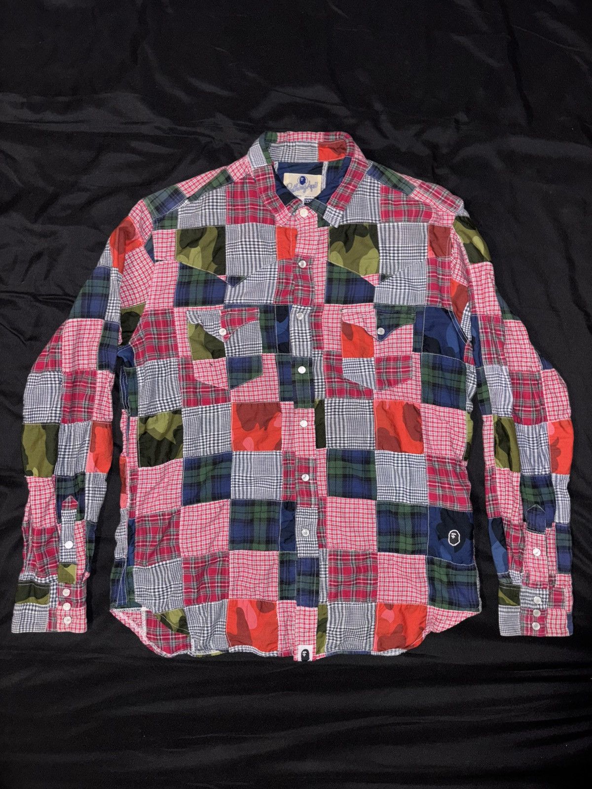 Bape Rare Vintage Nigo Era Camo Plaid Patchwork Button Up Shirt Size US S / EU 44-46 / 1 - 1 Thumbnail