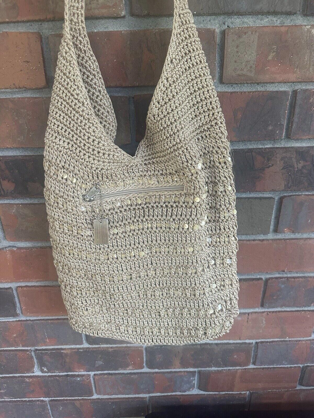 Designer Vintage Y2K Crochet Hobo Shoulder Bag Tan Boho Western Mesh Size ONE SIZE - 2 Thumbnail