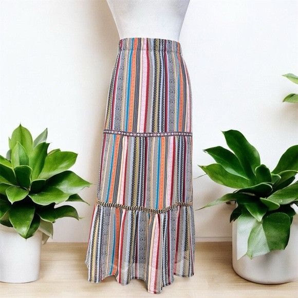 Other Christopher & Banks Boho Multicolor Striped Women's Midi Ski Size 34" / US 12 / IT 48 - 1 Thumbnail