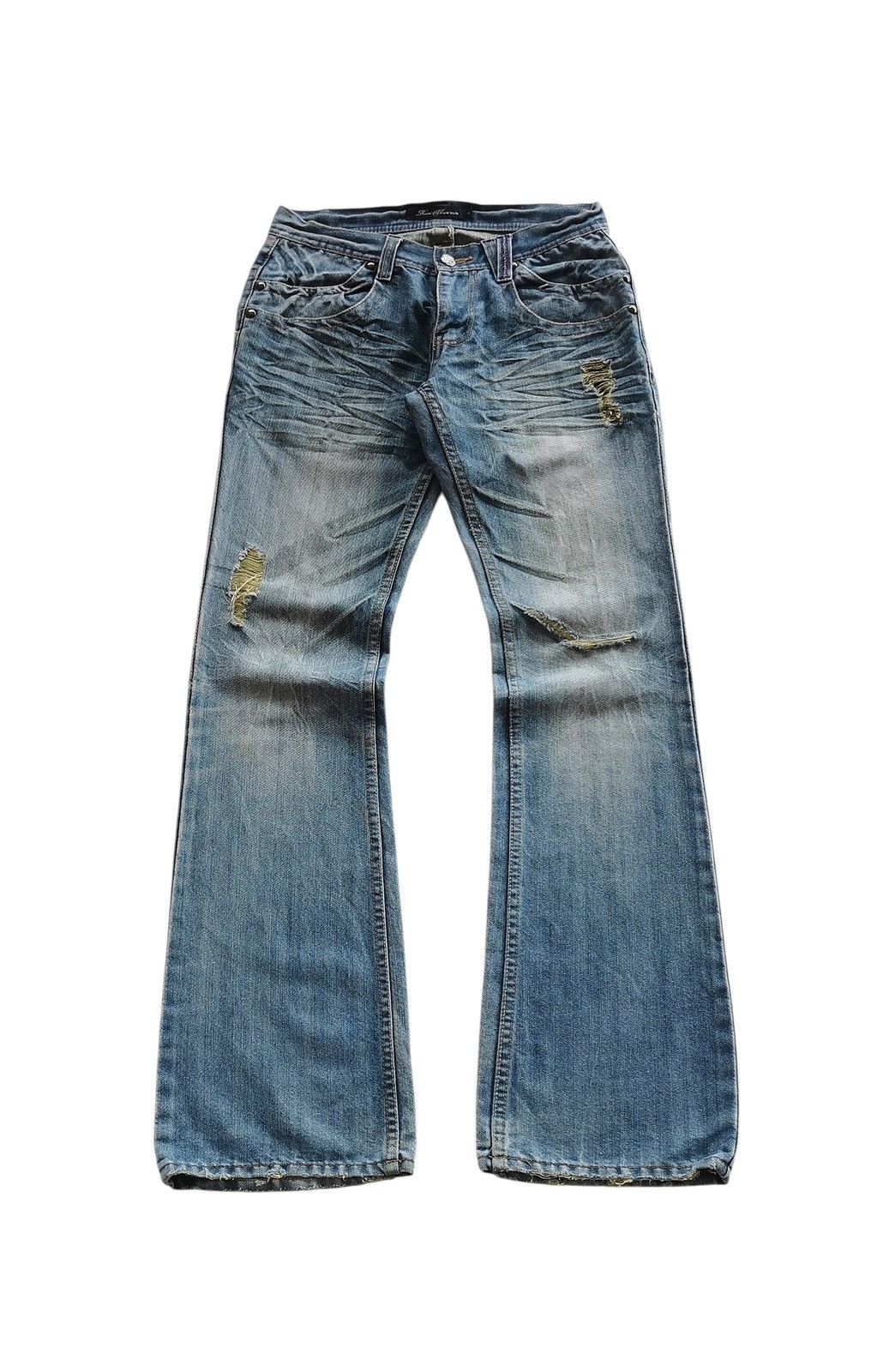 Jean Root Three Flared Distressed Whiskering Clawmark Jeans Size US 28 / EU 44 - 3 Thumbnail