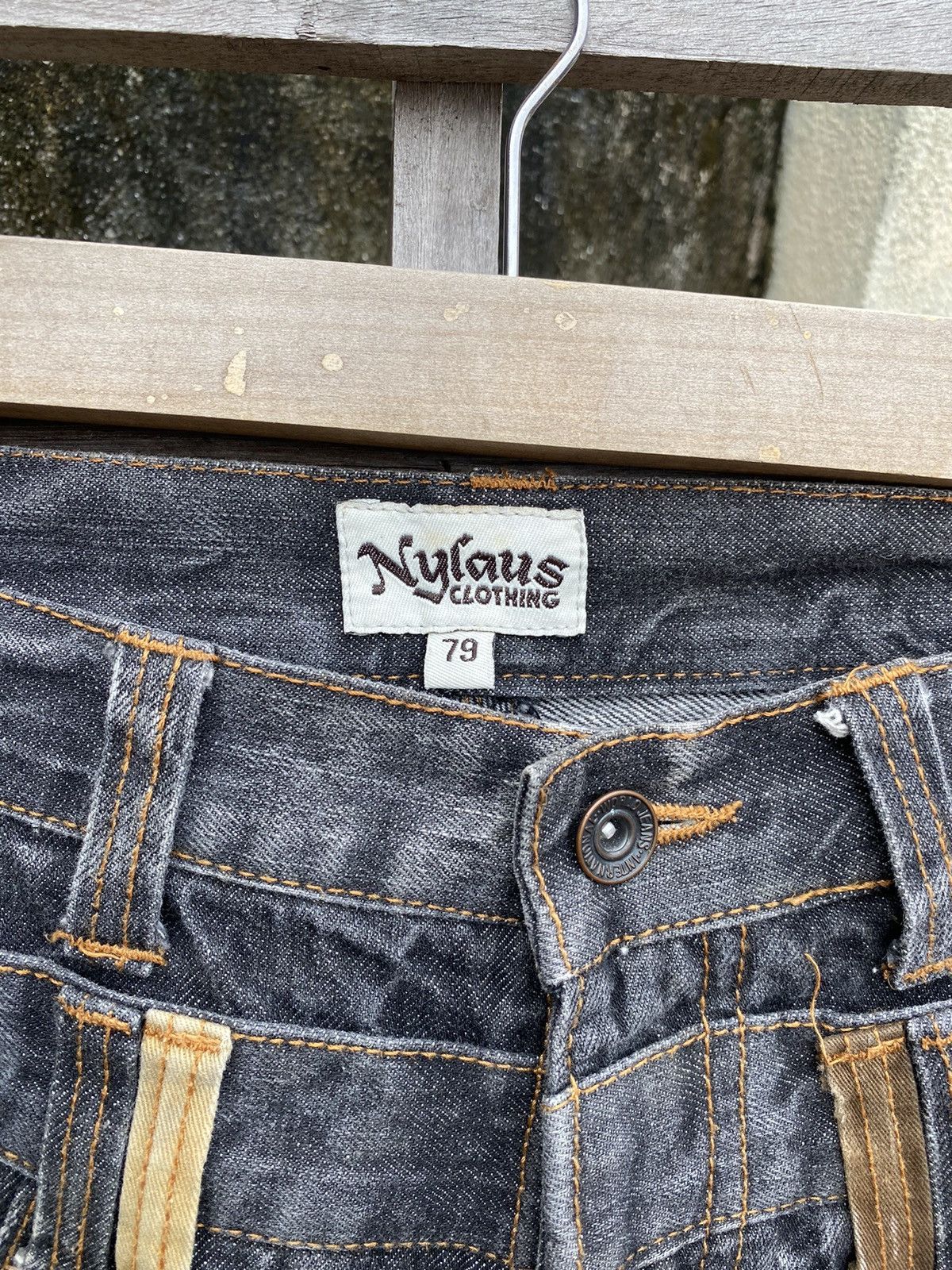Japanese Brand NYLAUS JEANS DOUBLE WAIST DOPE STONE WASH FADED DESIGN OPIUM Size US 31 - 10 Thumbnail