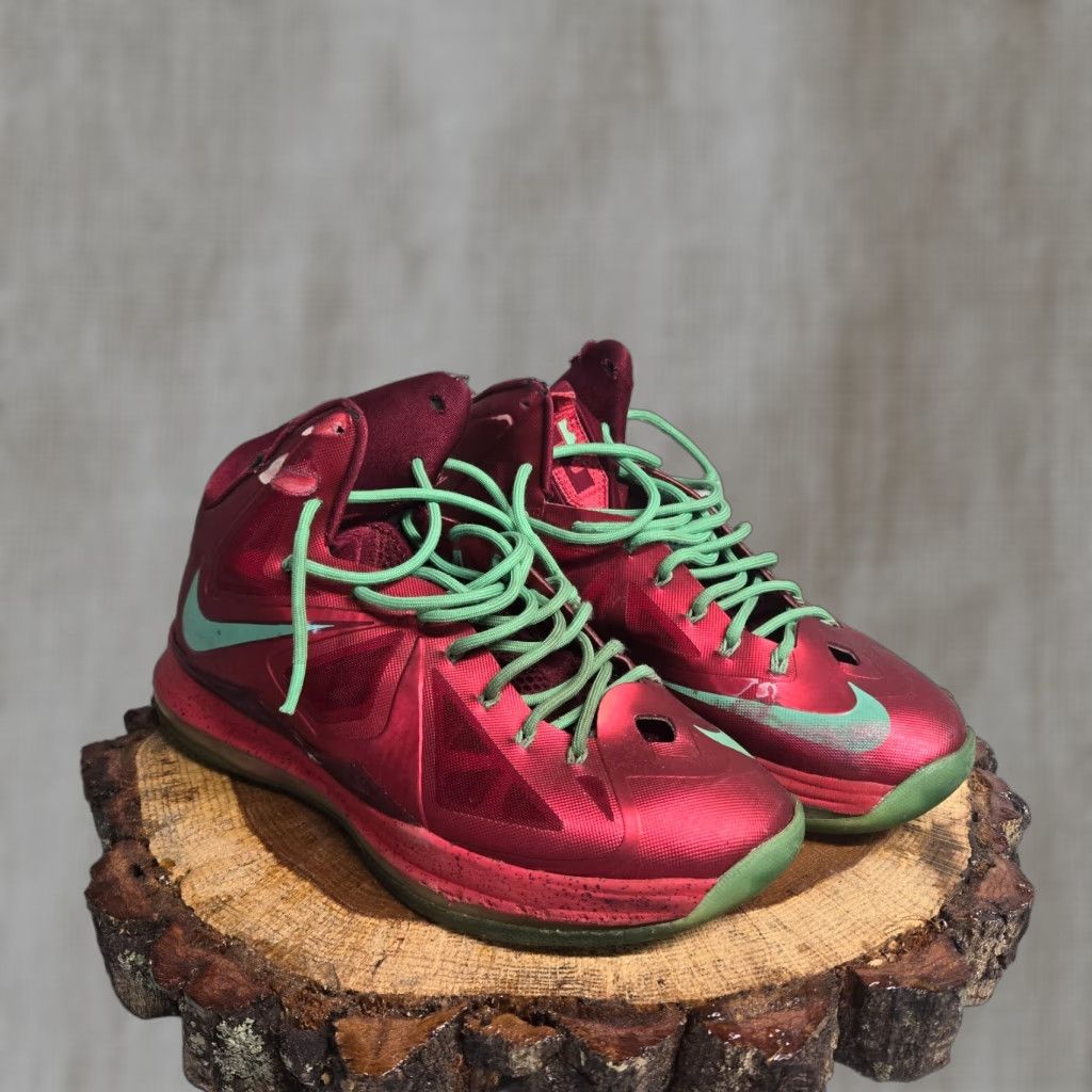 Nike Nike Lebron 10 Basketball Christmas Shoes Mens Size 10 Red Green (#541100-600) - Limited Edition, High Top, Leather Upper, Rubber Outsole Size US 10 / EU 43 - 1 Thumbnail
