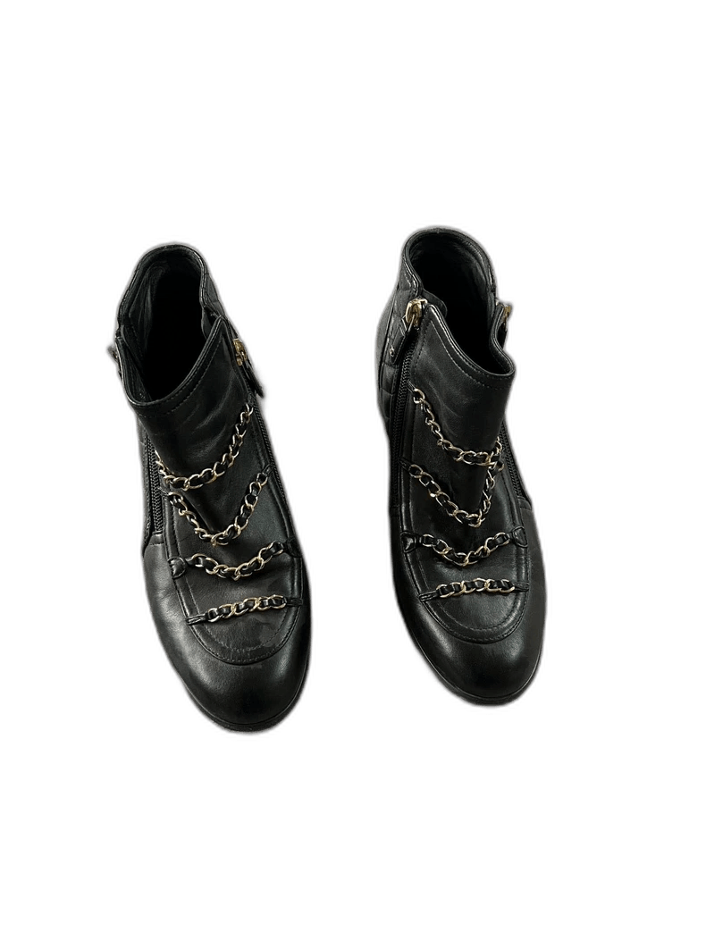 Chanel Chanel Black Gold Chain Ankle Boots Size US 7.5 / EU 40-41 - 1 Thumbnail