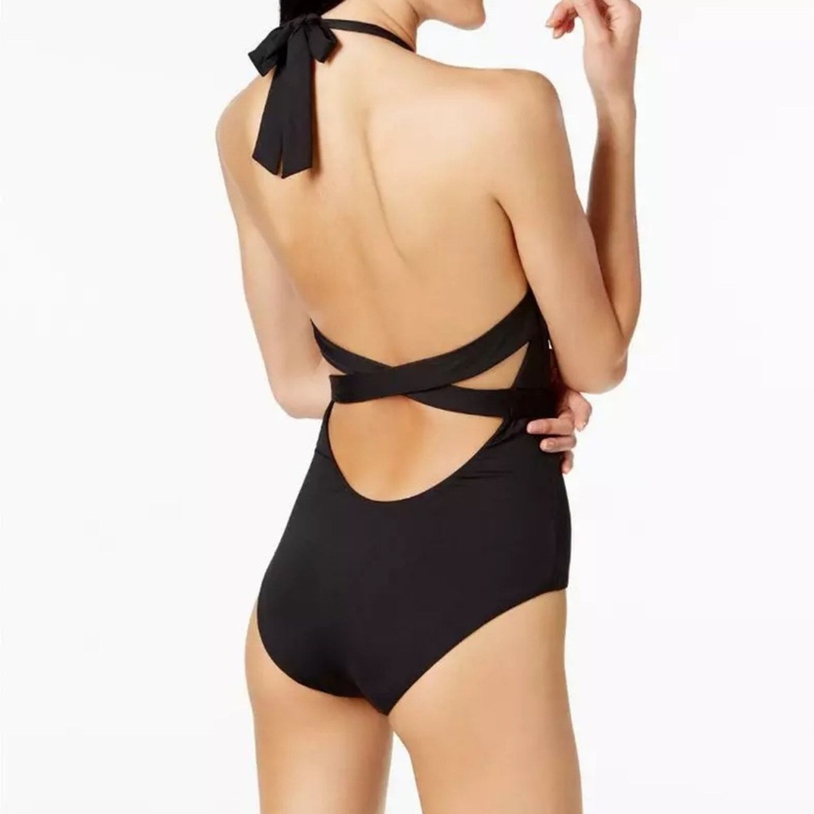 Other Becca Black Socialite Open-Front One-Piece Choker Swimsuit Size ONE SIZE - 2 Thumbnail